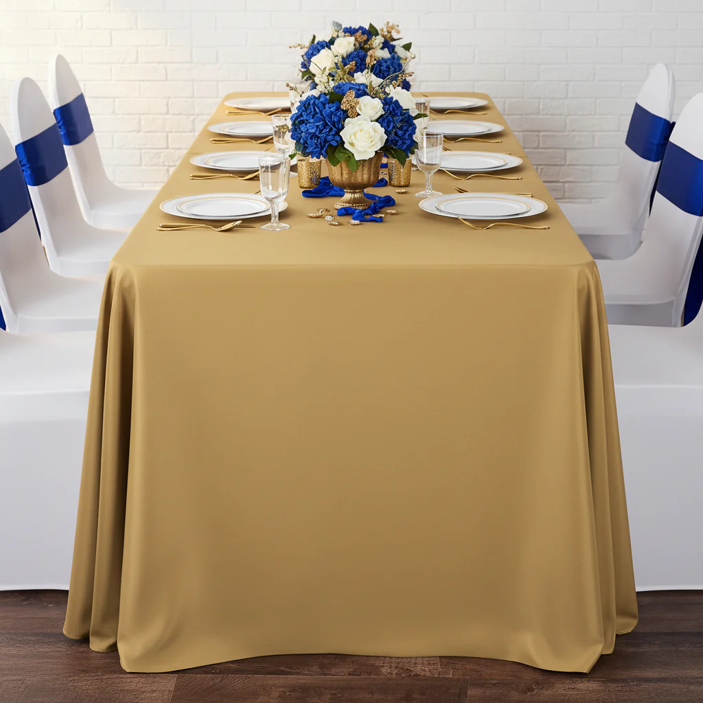 90"x156" Rectangular Oblong Premium Polyester Tablecloth - Gold - Image 3