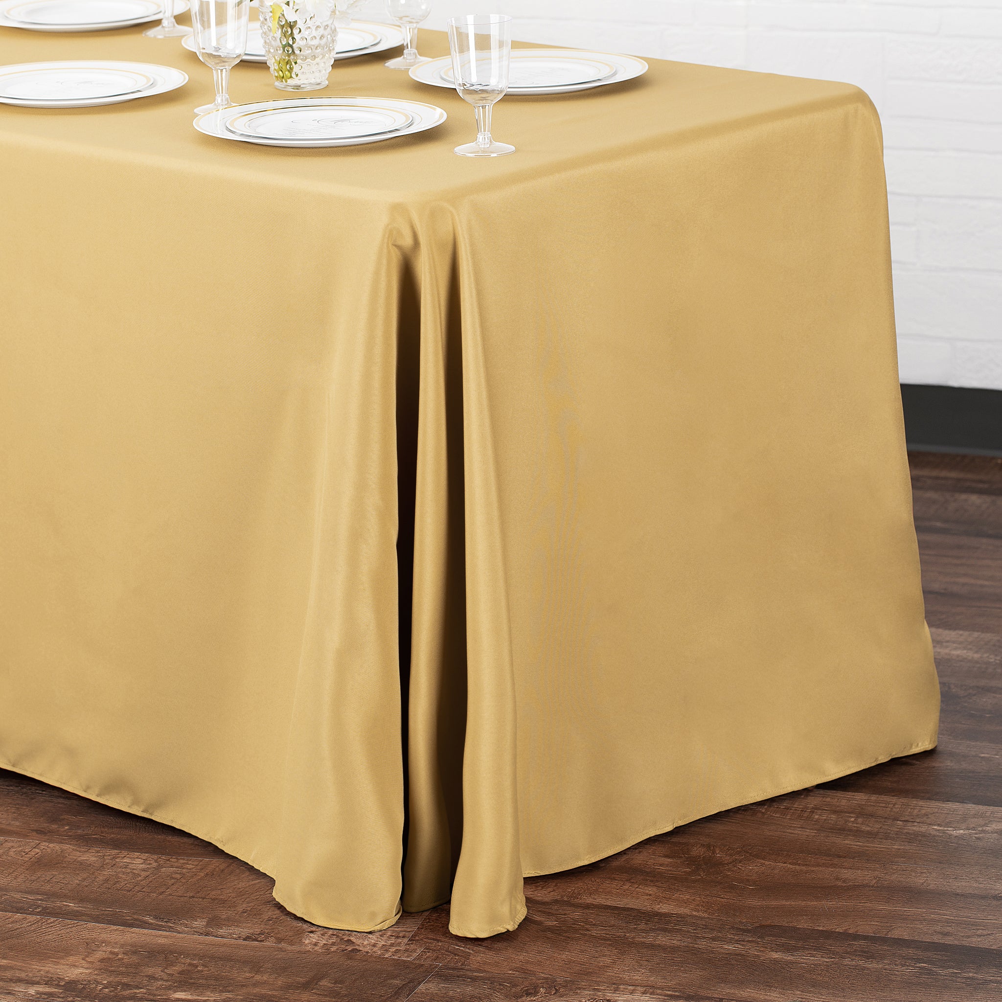 90"x156" Rectangular Oblong Premium Polyester Tablecloth - Gold - Image 4