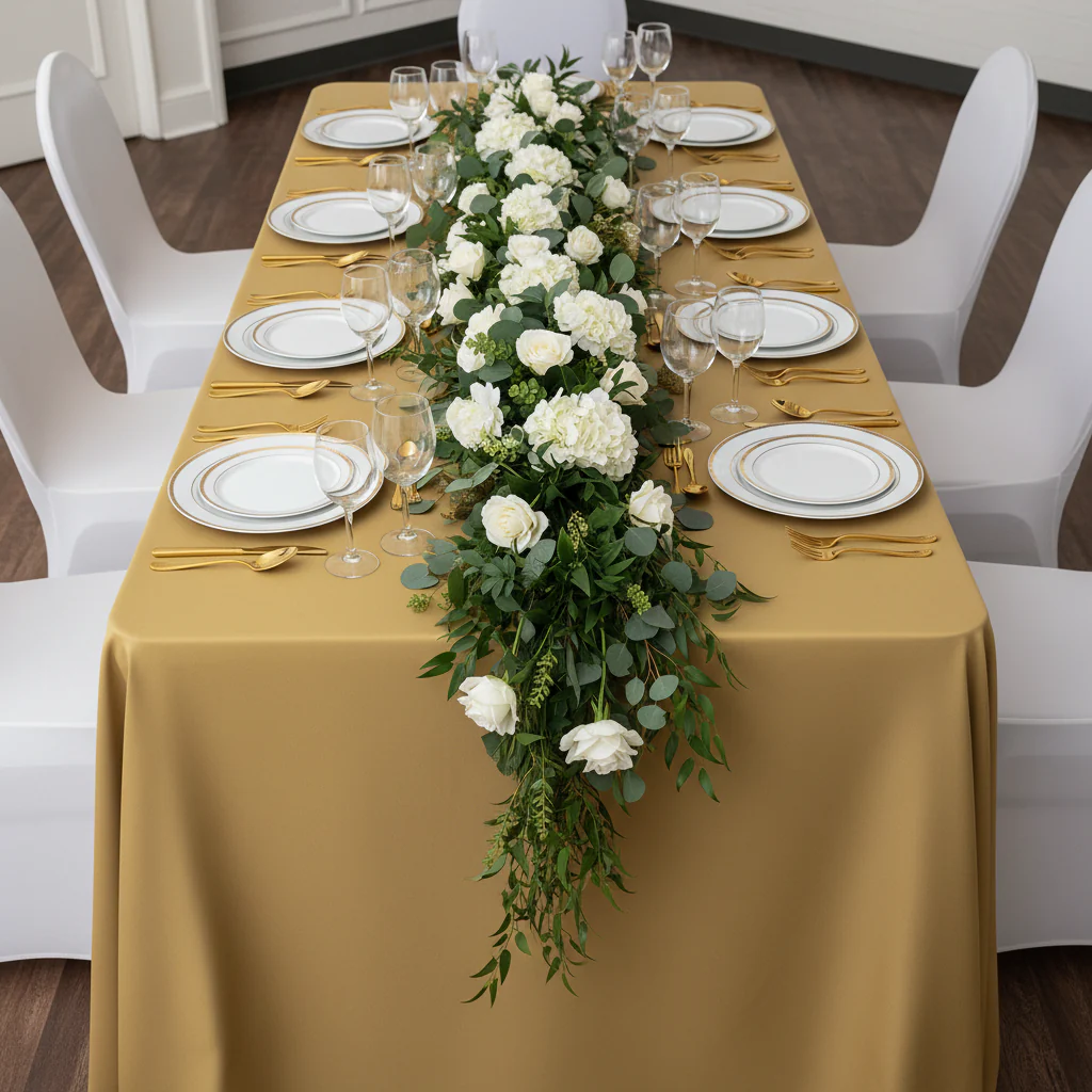 90"x156" Rectangular Oblong Premium Polyester Tablecloth - Gold - Image 5