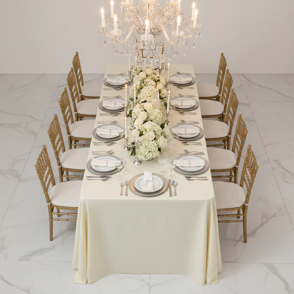 90"x156" Rectangular Oblong Premium Polyester Tablecloth - Ivory - Image 2