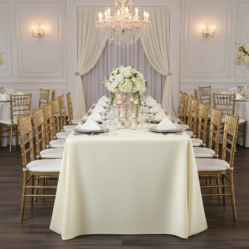 90"x156" Rectangular Oblong Premium Polyester Tablecloth - Ivory - Image 3