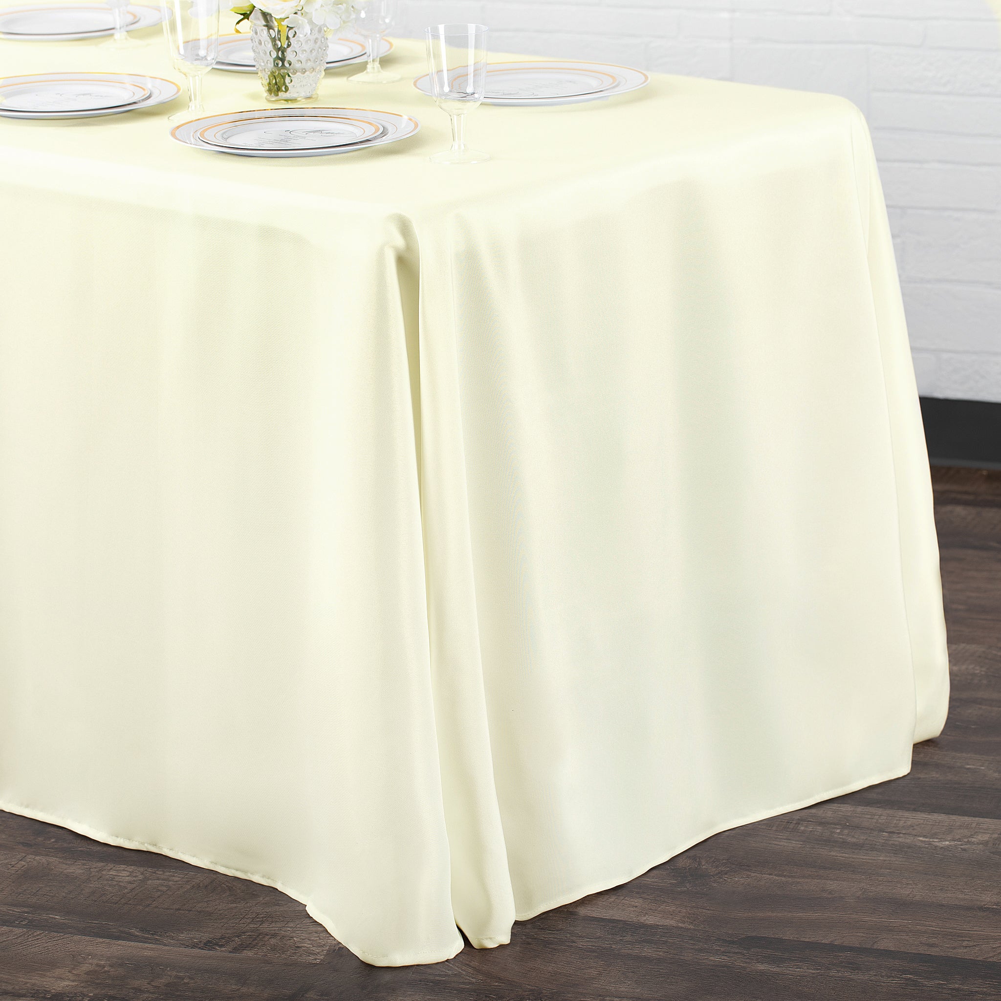 90"x156" Rectangular Oblong Premium Polyester Tablecloth - Ivory - Image 4