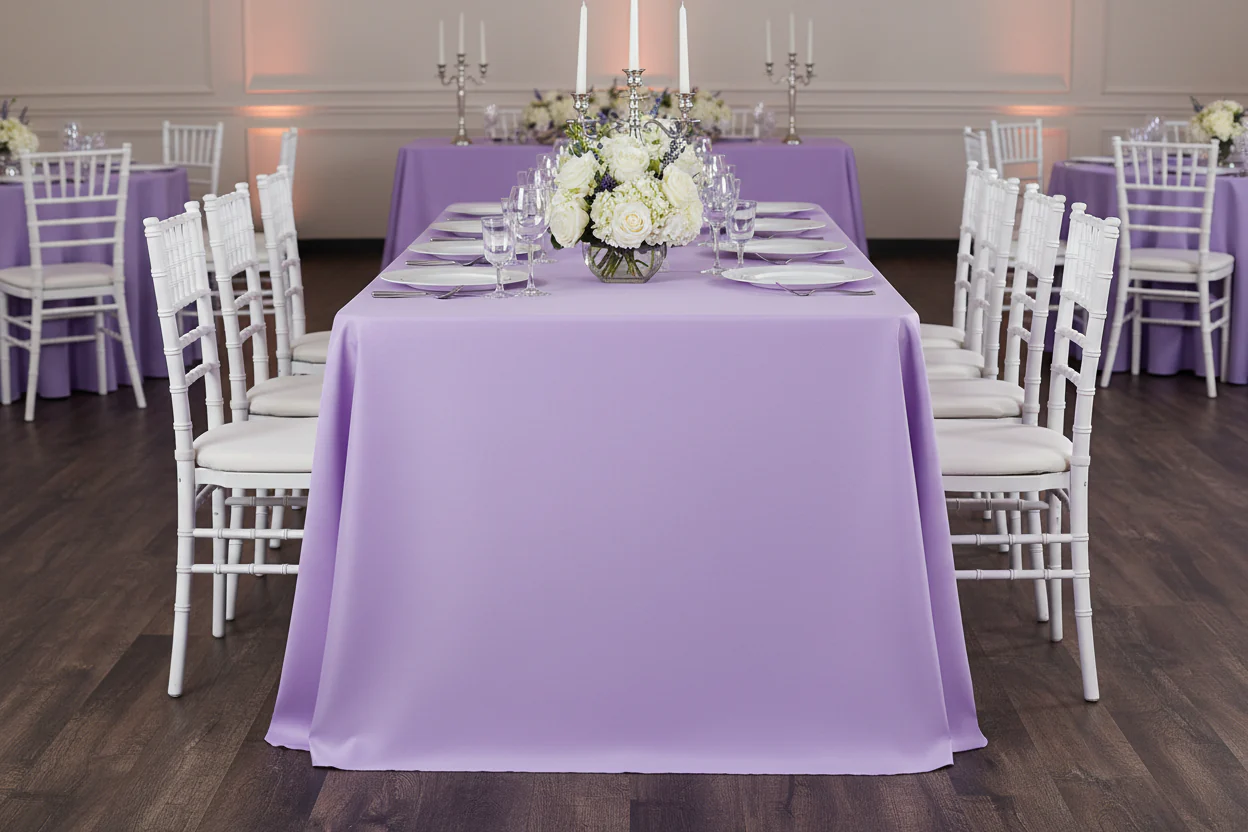 90"x156" Rectangular Oblong Premium Polyester Tablecloth - Lavender - Image 3