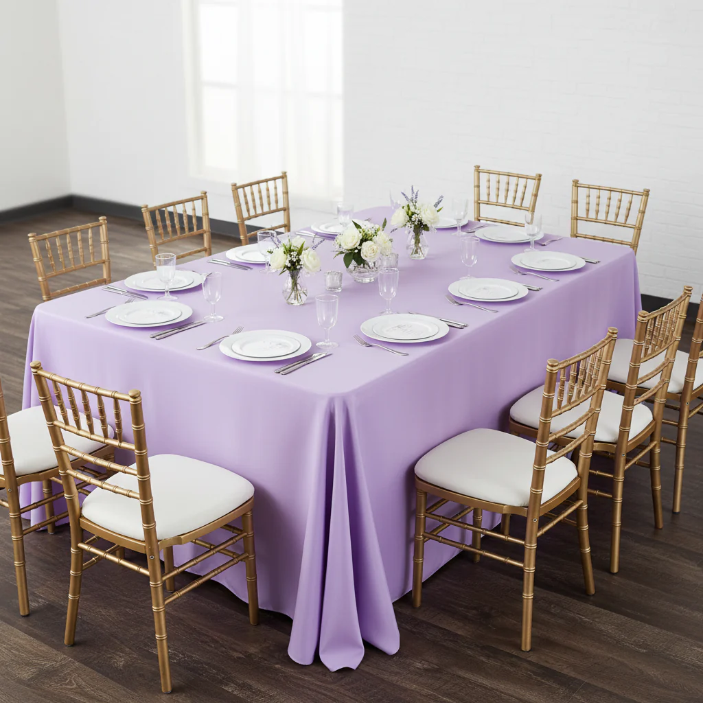 90"x156" Rectangular Oblong Premium Polyester Tablecloth - Lavender - Image 4