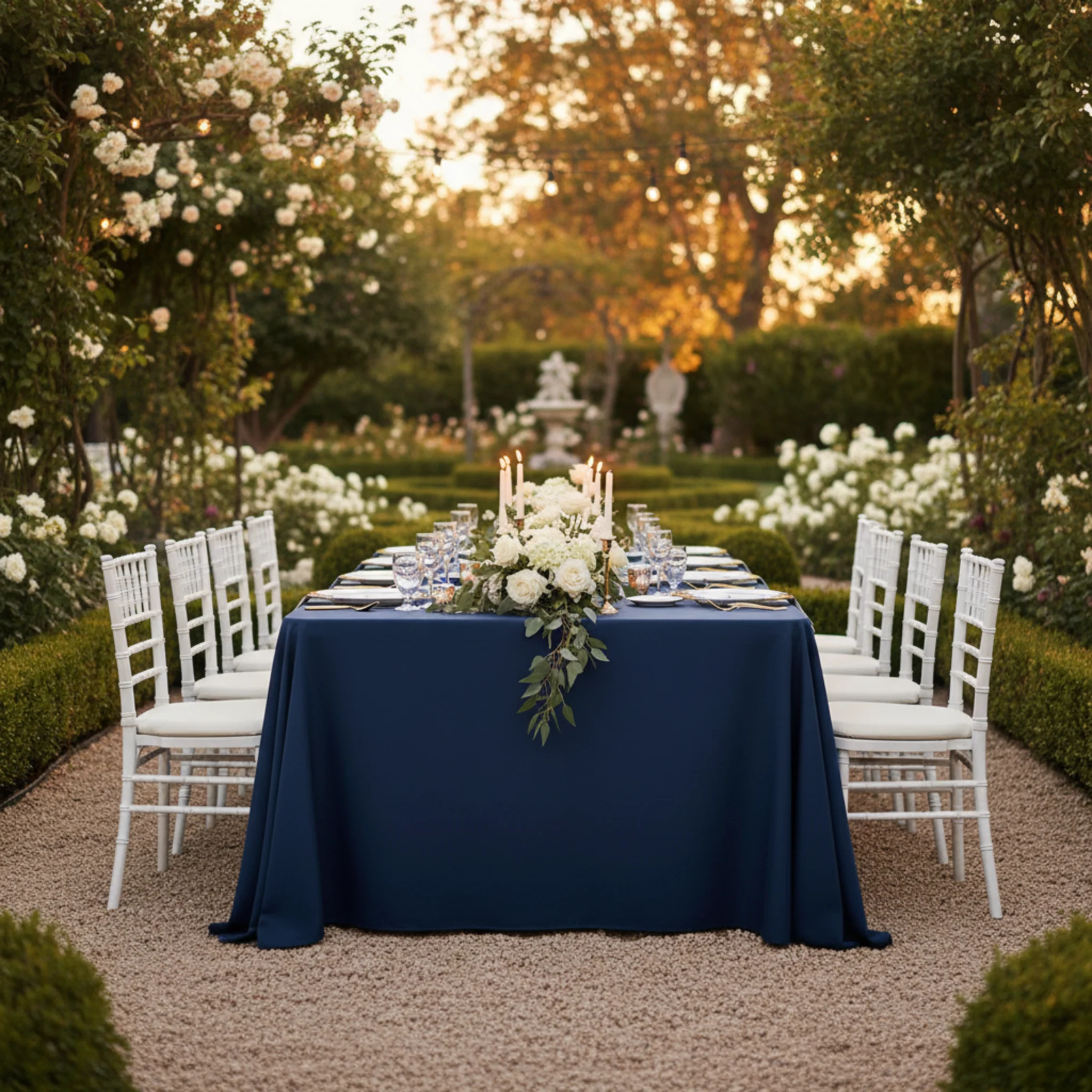 90"x156" Rectangular Oblong Premium Polyester Tablecloth - Navy Blue - Image 3