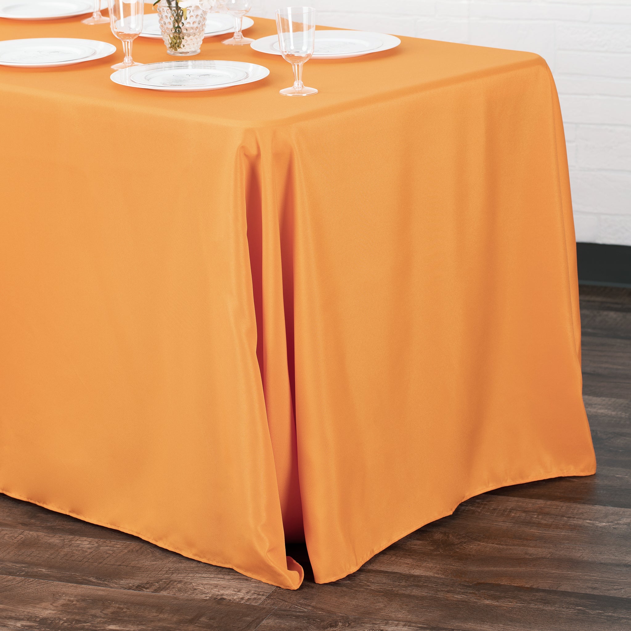 90"x156" Rectangular Oblong Premium Polyester Tablecloth - Orange - Image 2