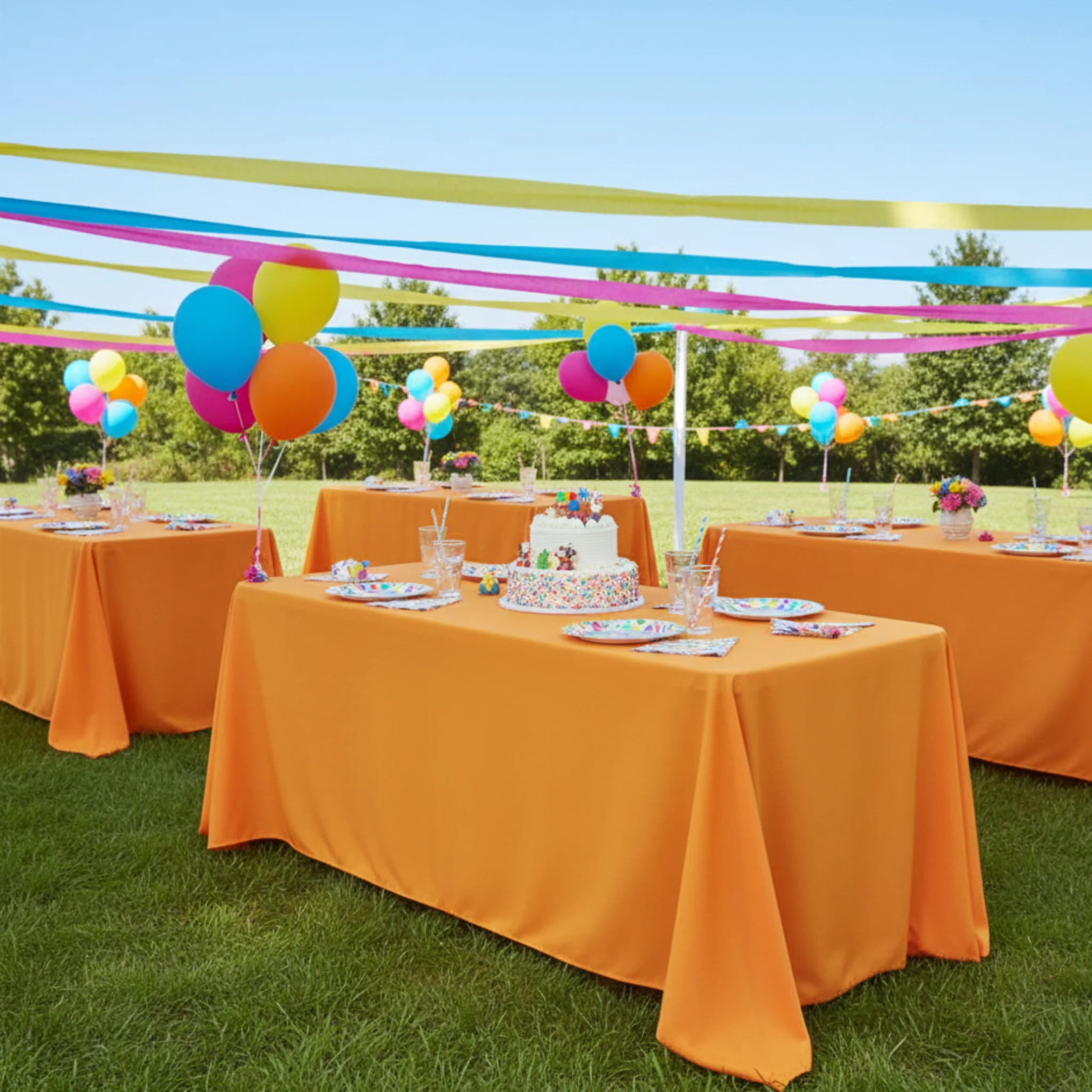 90"x156" Rectangular Oblong Premium Polyester Tablecloth - Orange - Image 3