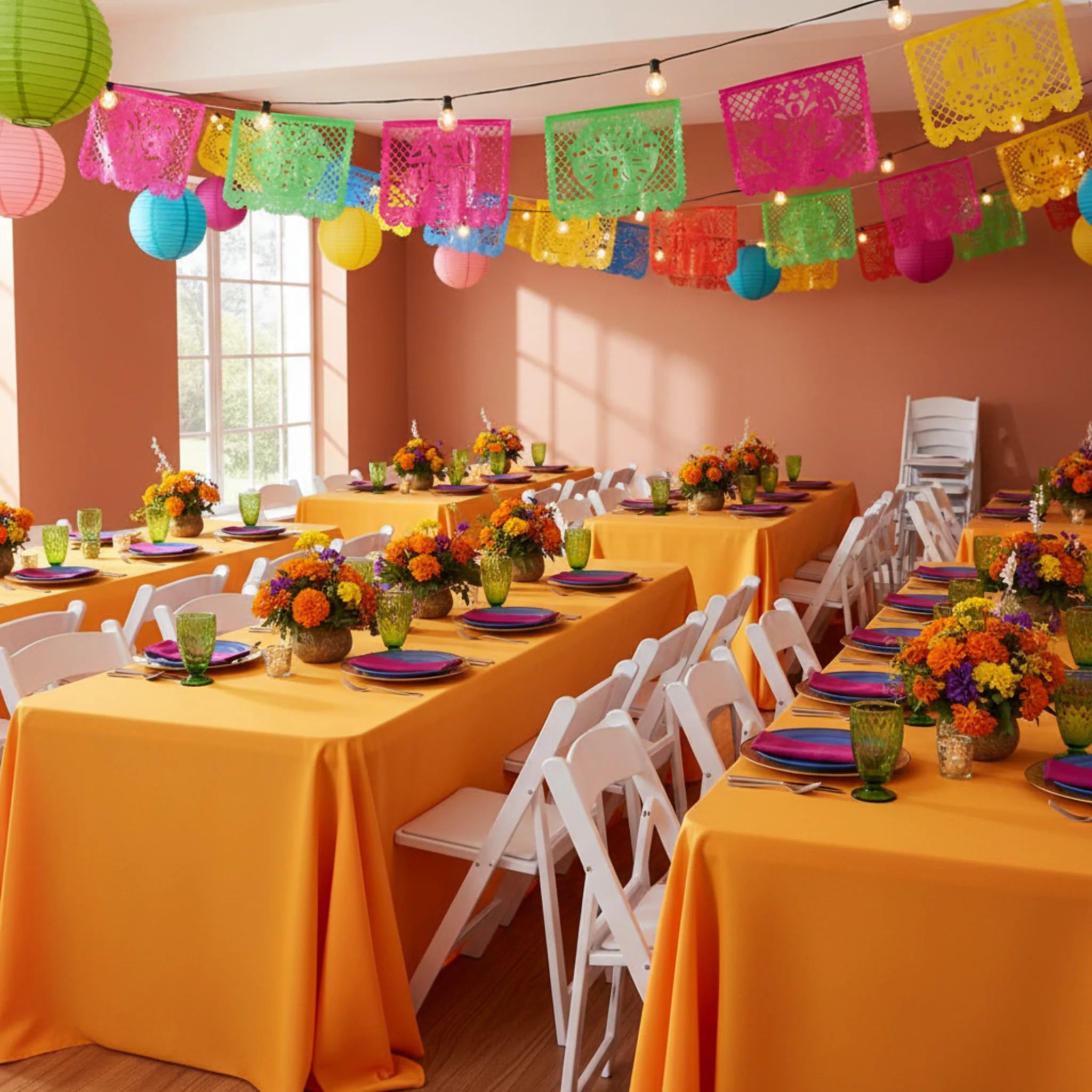 90"x156" Rectangular Oblong Premium Polyester Tablecloth - Orange - Image 5