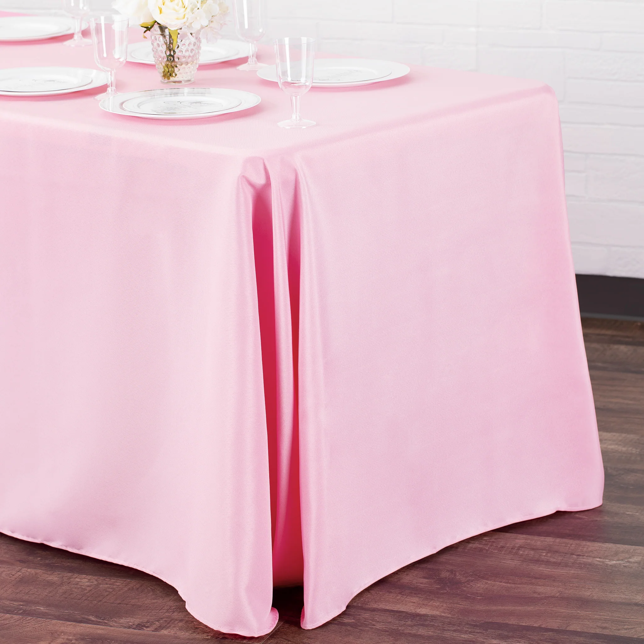 90"x156" Rectangular Oblong Premium Polyester Tablecloth - Pink - Image 4