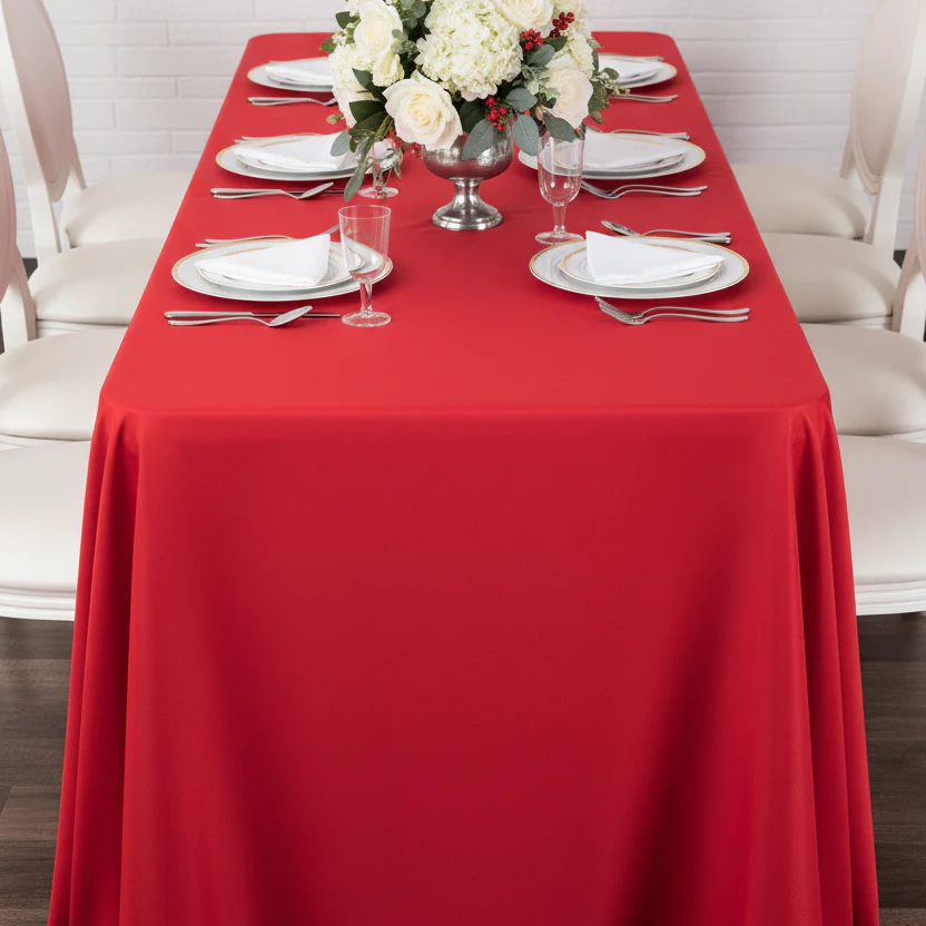 90"x156" Rectangular Oblong Premium Polyester Tablecloth - Red - Image 3