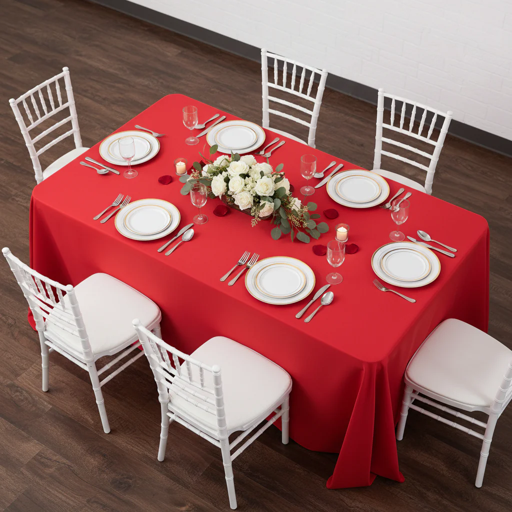 90"x156" Rectangular Oblong Premium Polyester Tablecloth - Red - Image 4