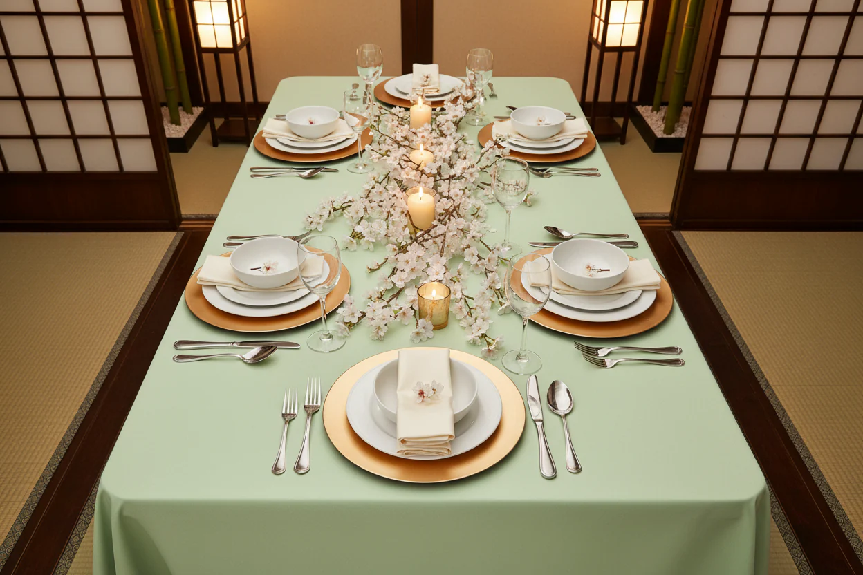 90"x156" Rectangular Oblong Premium Polyester Tablecloth - Sage Green - Image 4