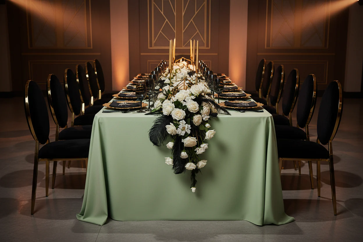 90"x156" Rectangular Oblong Premium Polyester Tablecloth - Sage Green - Image 5