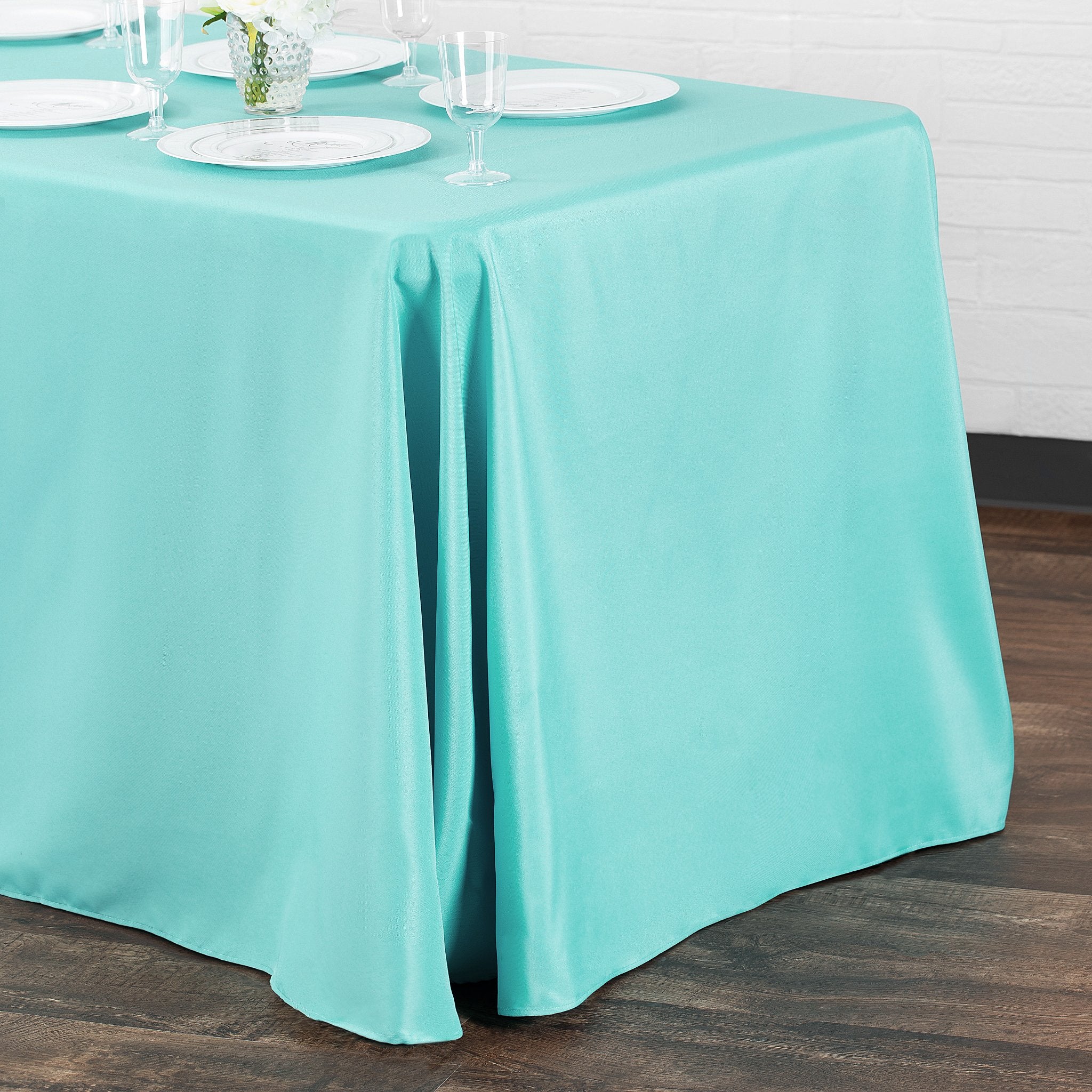 90"x156" Rectangular Oblong Premium Polyester Tablecloth - Turquoise - Image 2