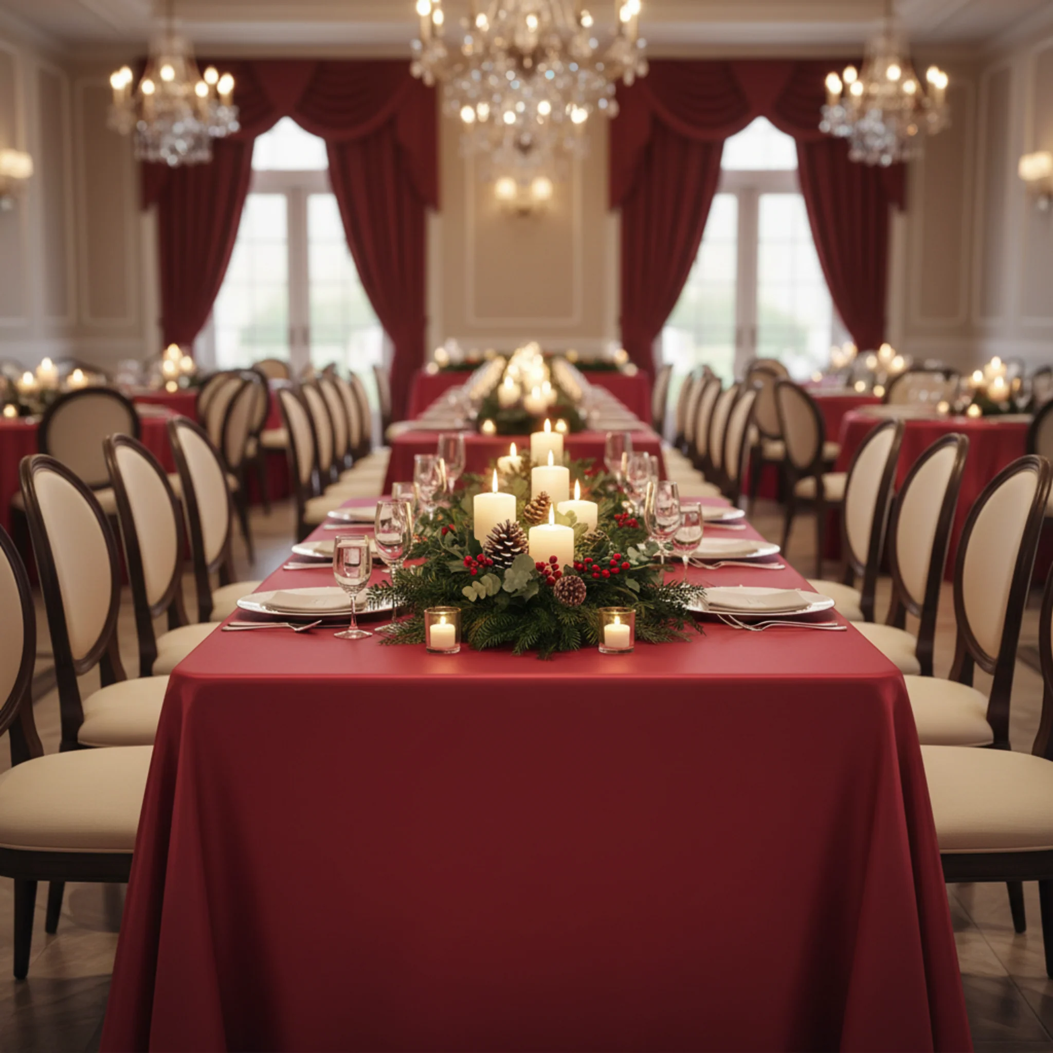 90"x156" Rectangular Satin Tablecloth - Apple Red - Image 3