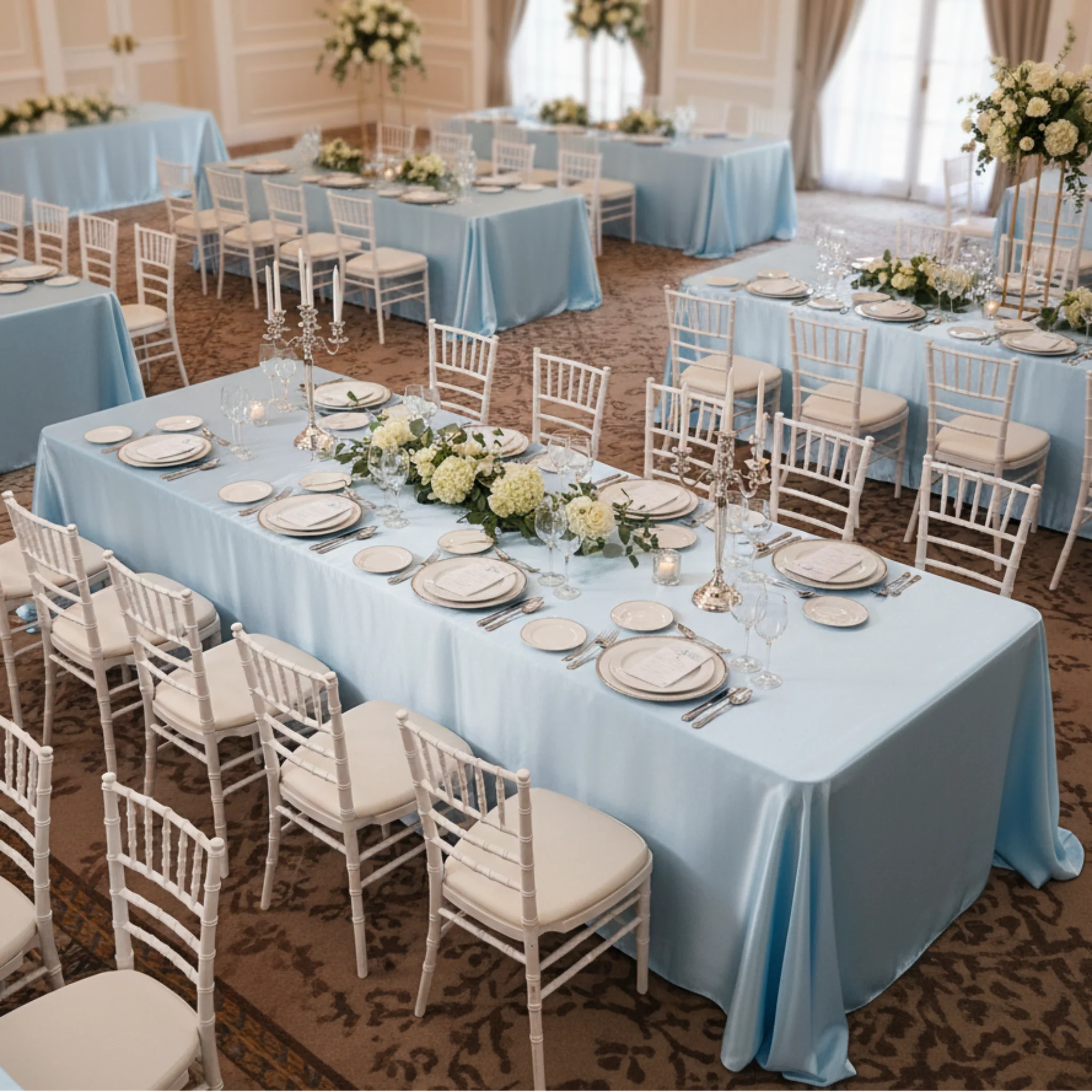 90"x156" Rectangular Satin Tablecloth - Baby Blue - Image 4