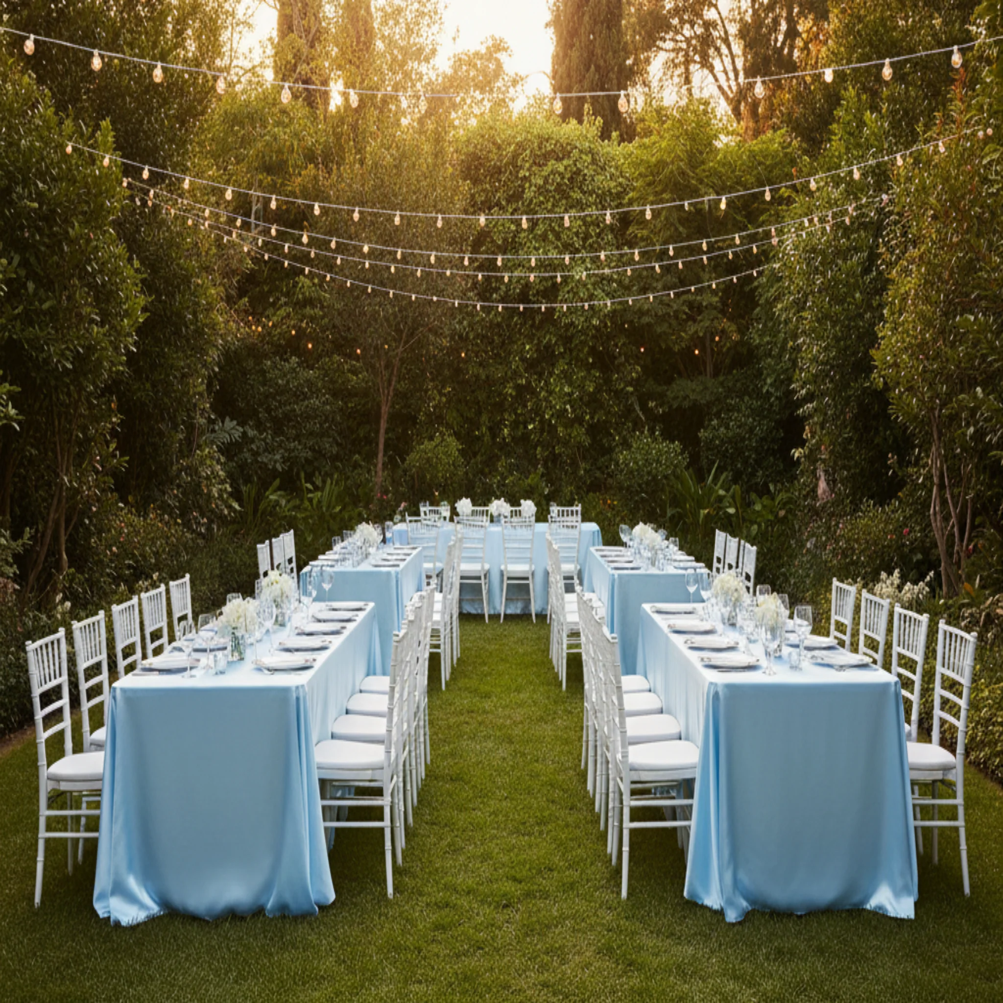90"x156" Rectangular Satin Tablecloth - Baby Blue - Image 5