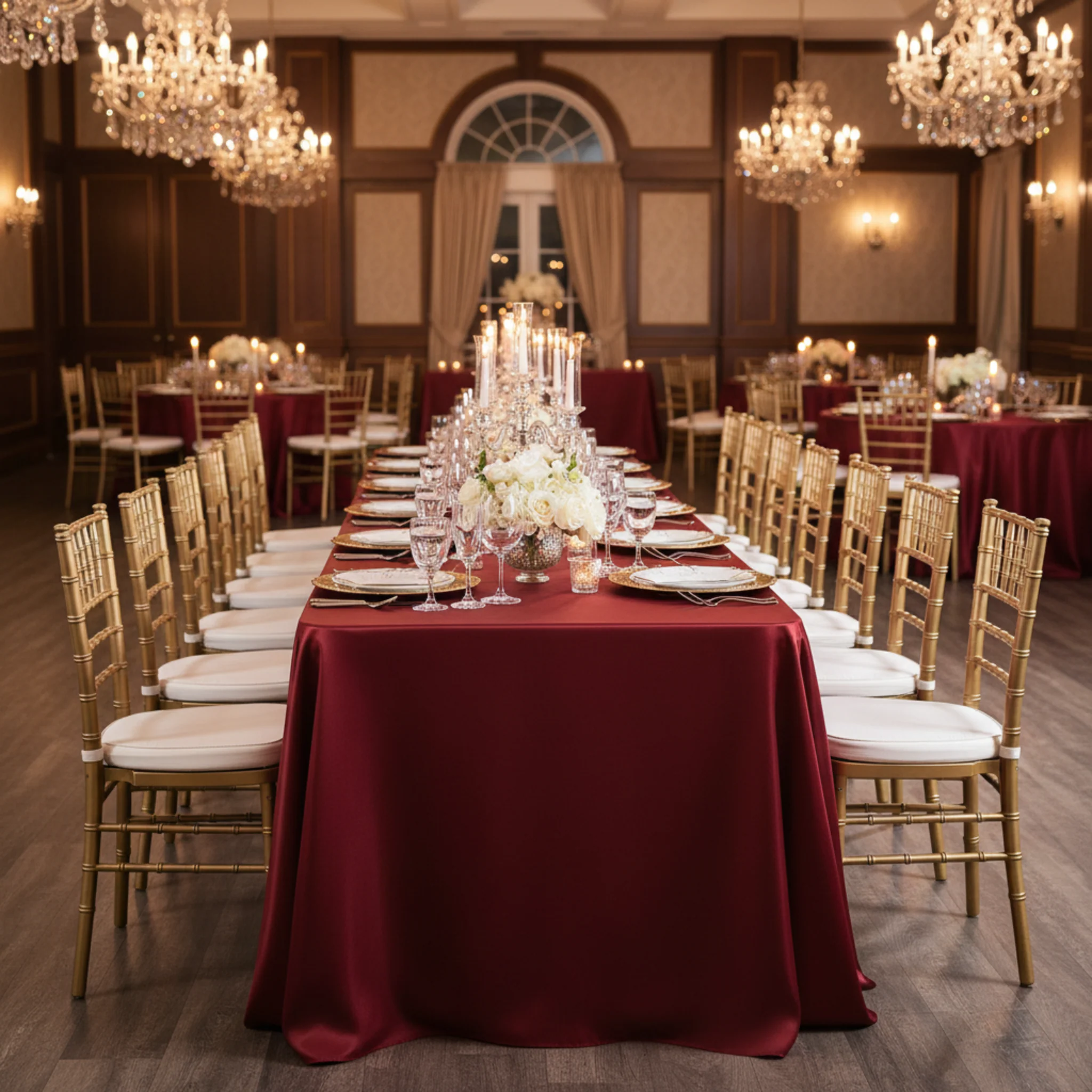 90"x156" Rectangular Satin Tablecloth - Burgundy - Image 4
