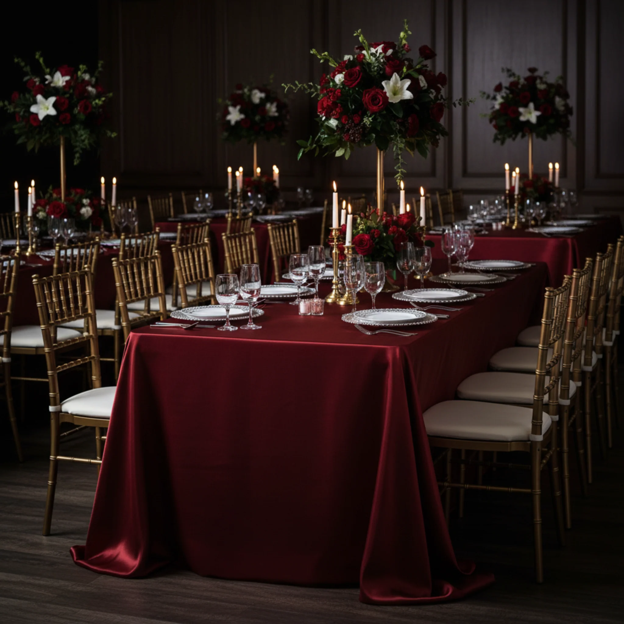 90"x156" Rectangular Satin Tablecloth - Burgundy - Image 5