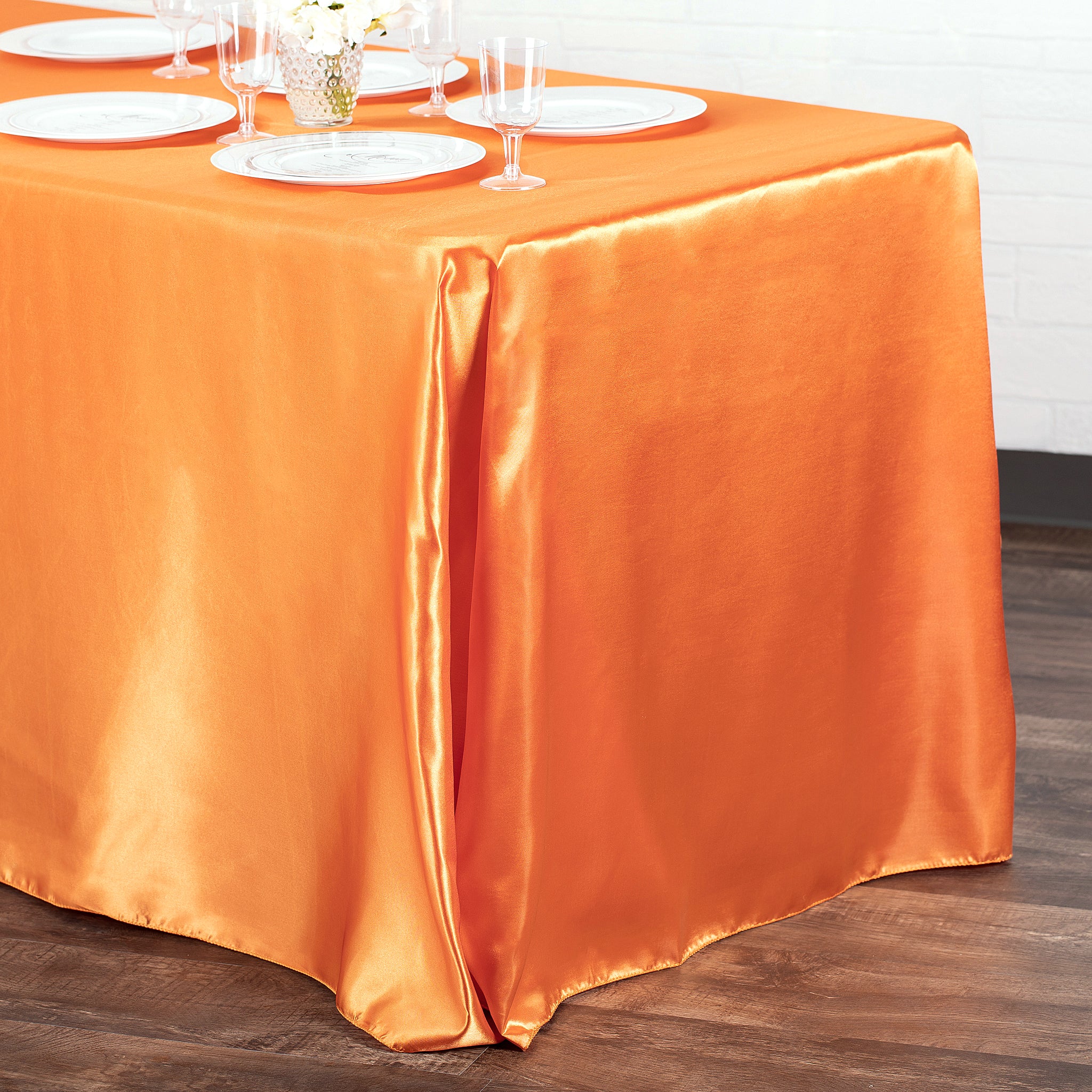 90"x156" Rectangular Satin Tablecloth - Burnt Orange - Image 2