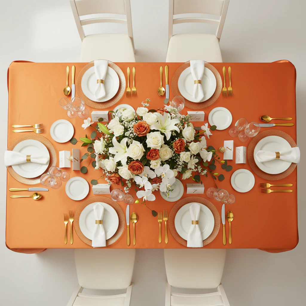 90"x156" Rectangular Satin Tablecloth - Burnt Orange - Image 3