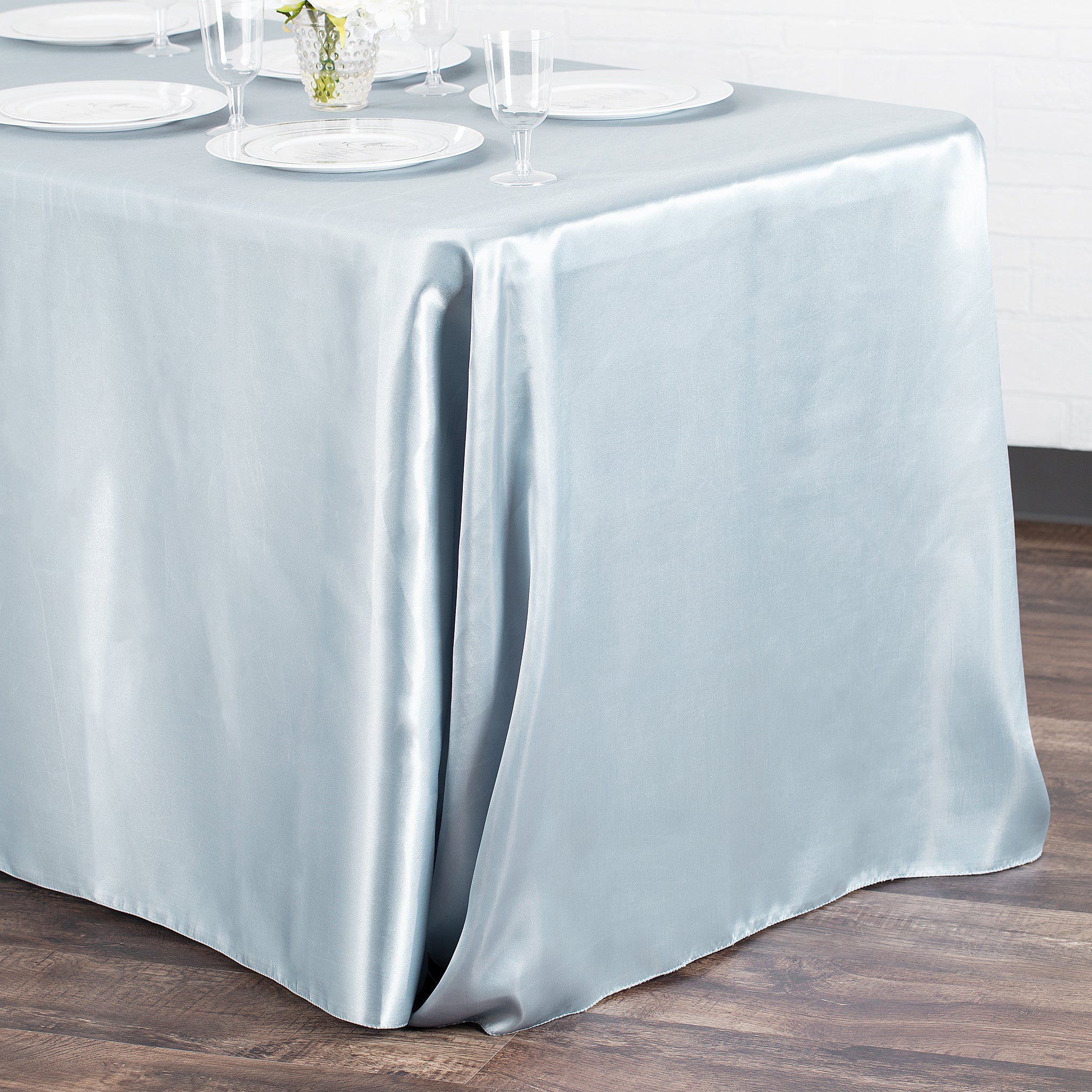 90"x156" Rectangular Satin Tablecloth - Dusty Blue - Image 2