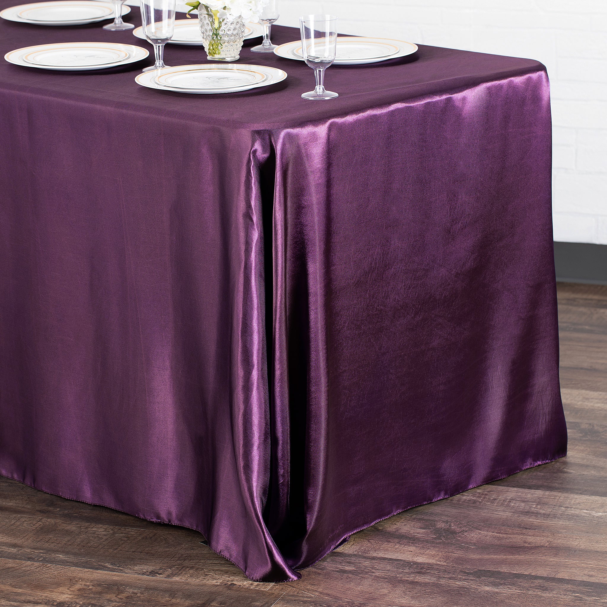 90"x156" Rectangular Satin Tablecloth - Eggplant/Plum - Image 2