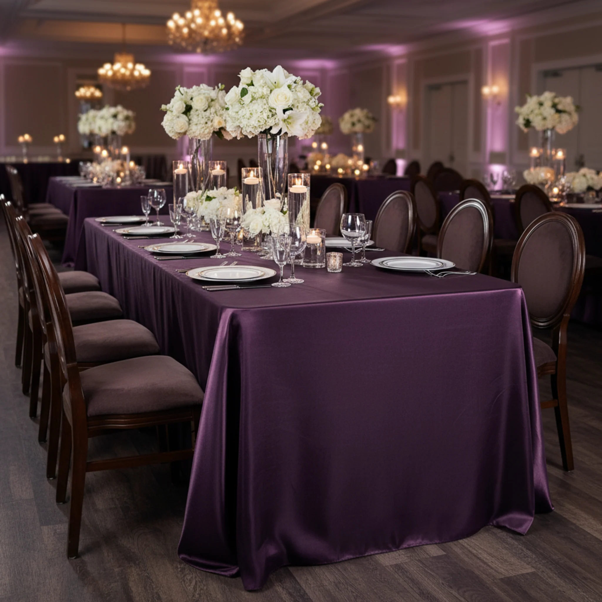 90"x156" Rectangular Satin Tablecloth - Eggplant/Plum - Image 3