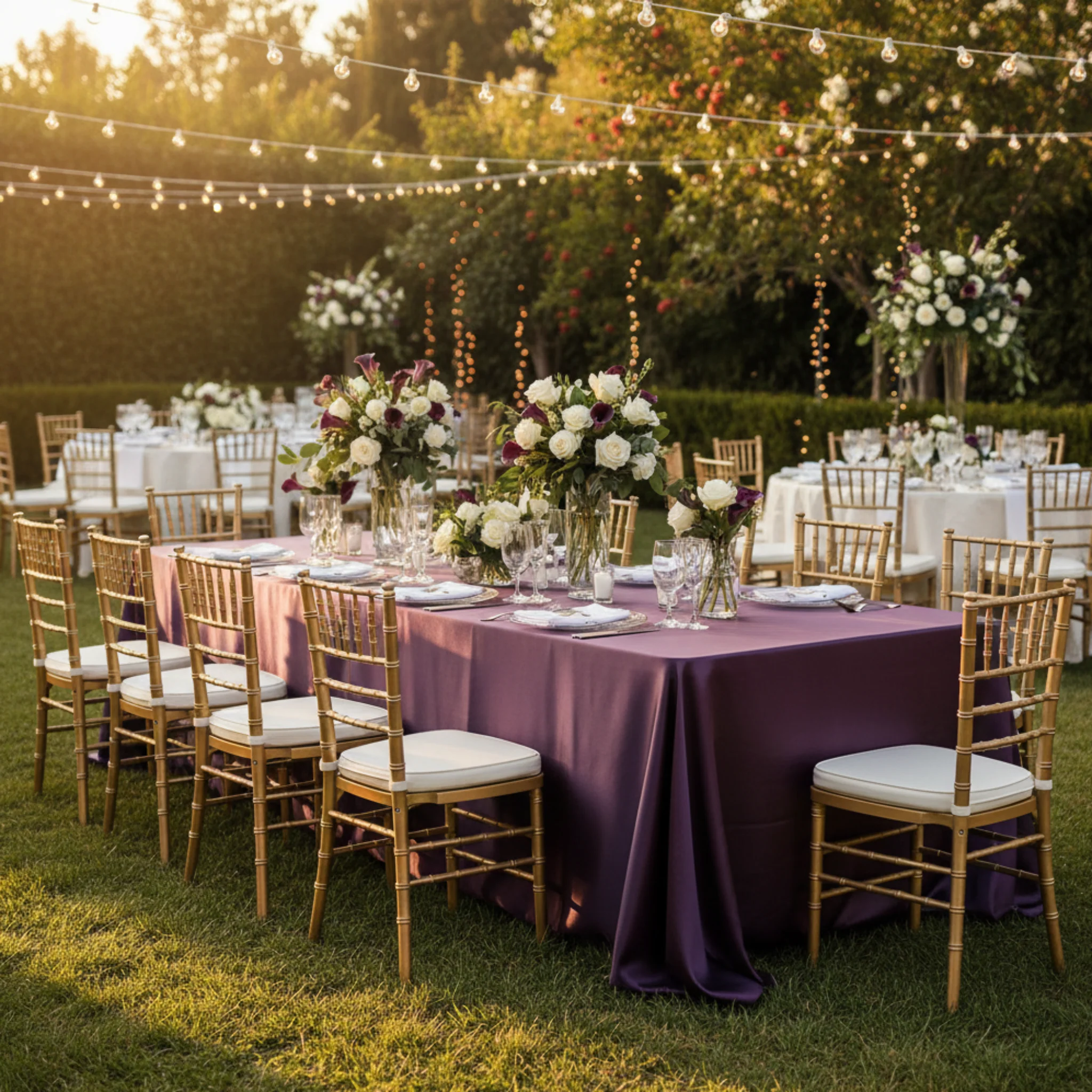 90"x156" Rectangular Satin Tablecloth - Eggplant/Plum - Image 5