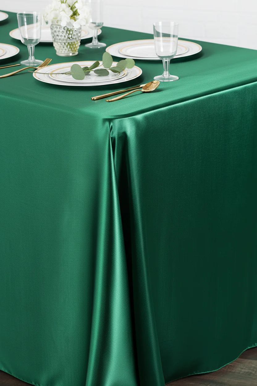90"x156" Rectangular Satin Tablecloth - Emerald Green - Image 3