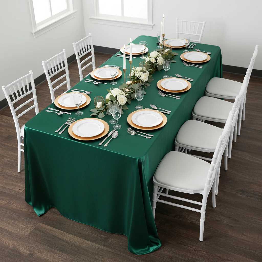 90"x156" Rectangular Satin Tablecloth - Emerald Green - Image 4