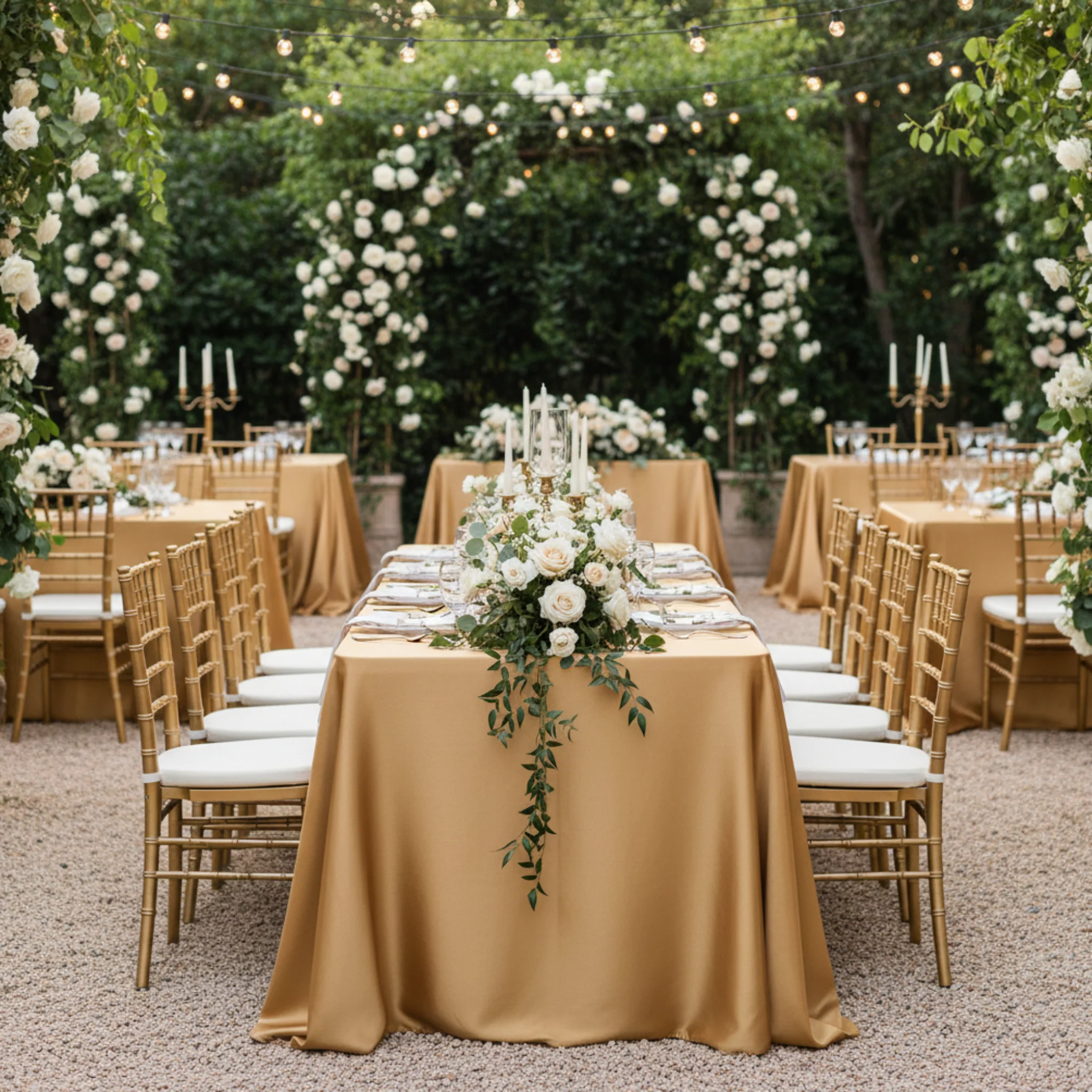 90"x156" Rectangular Satin Tablecloth - Gold Antique - Image 4