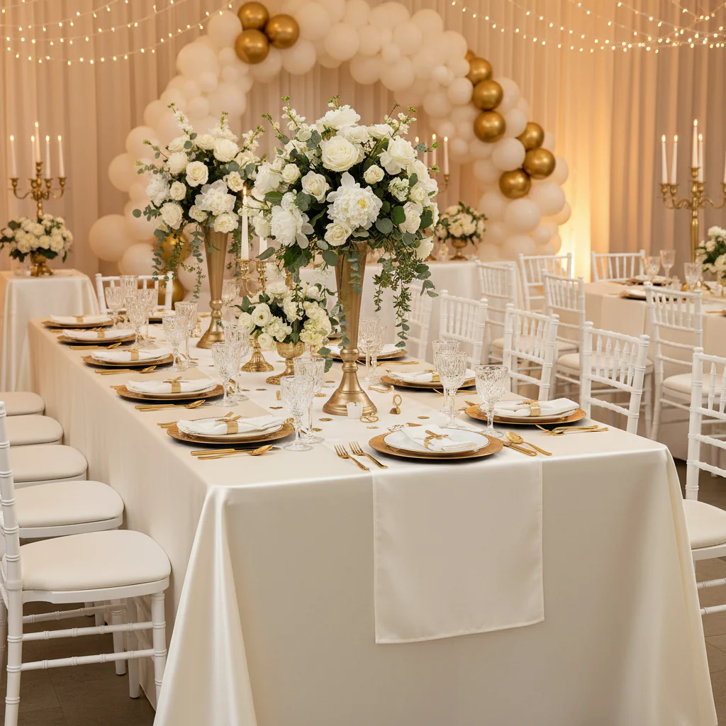 90"x156" Rectangular Satin Tablecloth - Ivory - Image 2