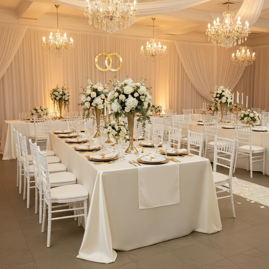 90"x156" Rectangular Satin Tablecloth - Ivory - Image 3