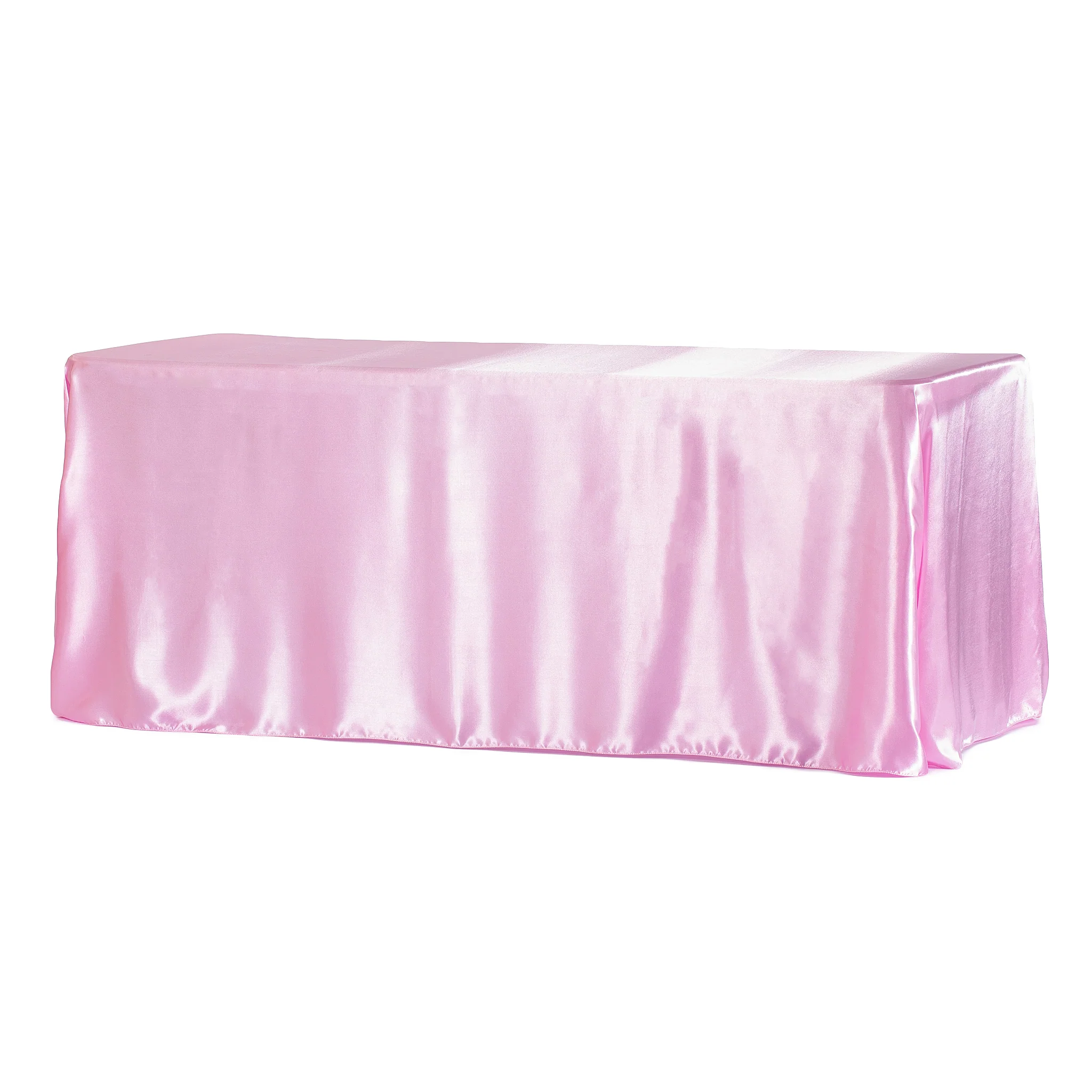 90"x156" Rectangular Satin Tablecloth - Medium Pink - Image 3