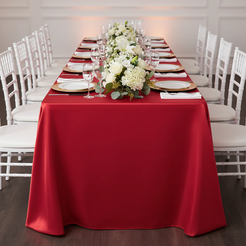 90"x156" Rectangular Satin Tablecloth - Red - Image 3