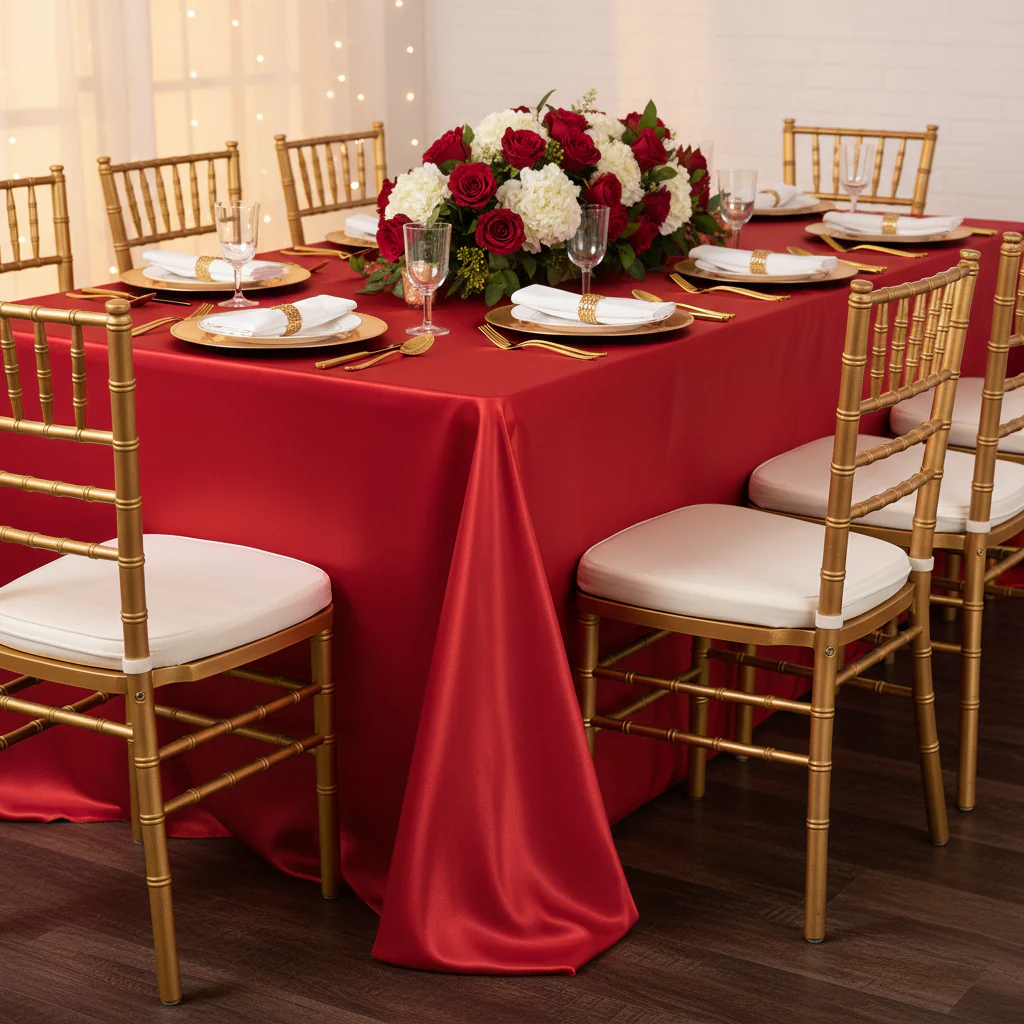90"x156" Rectangular Satin Tablecloth - Red - Image 5