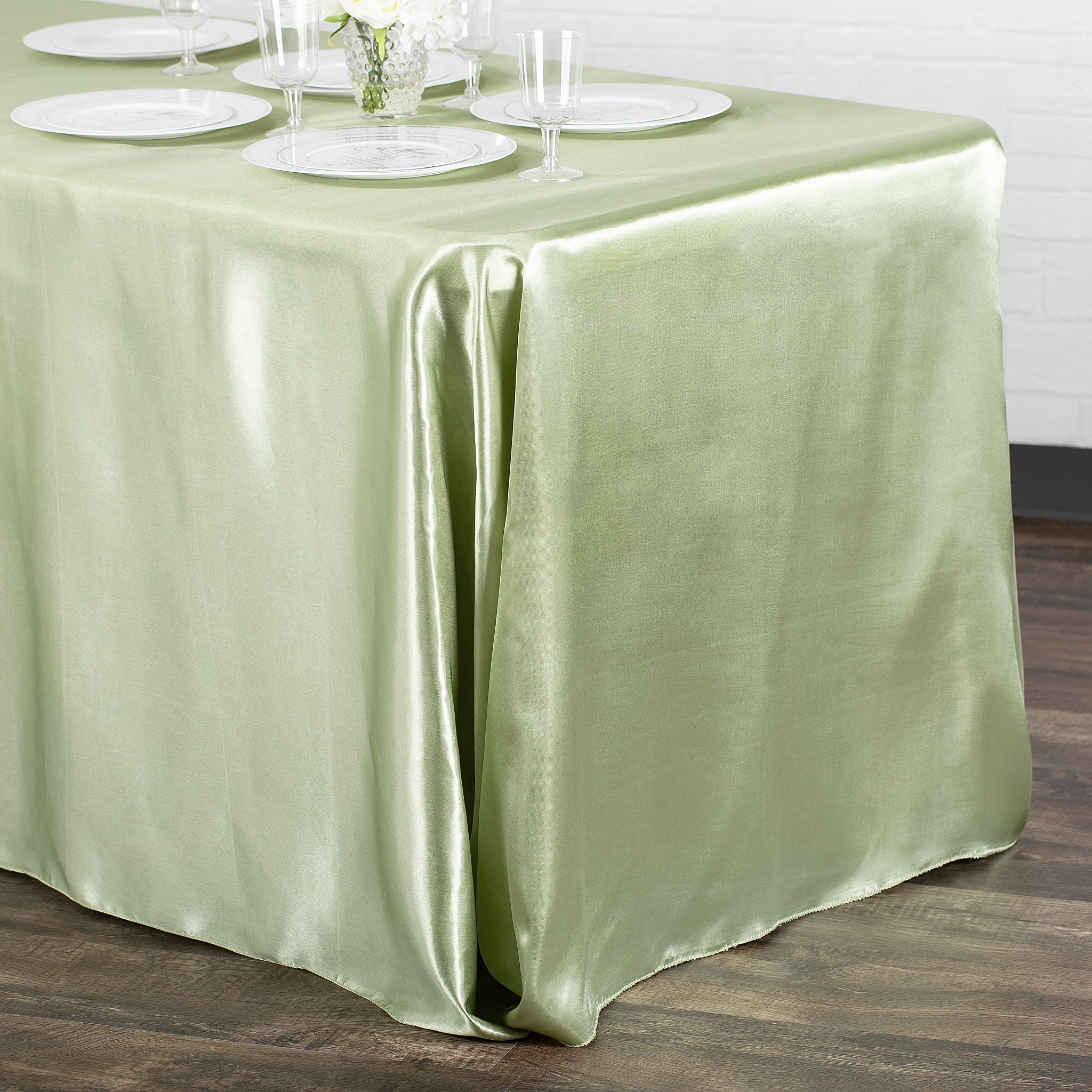 90"x156" Rectangular Satin Tablecloth - Sage Green - Image 2