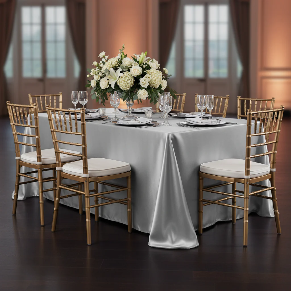 90"x156" Rectangular Satin Tablecloth - Silver