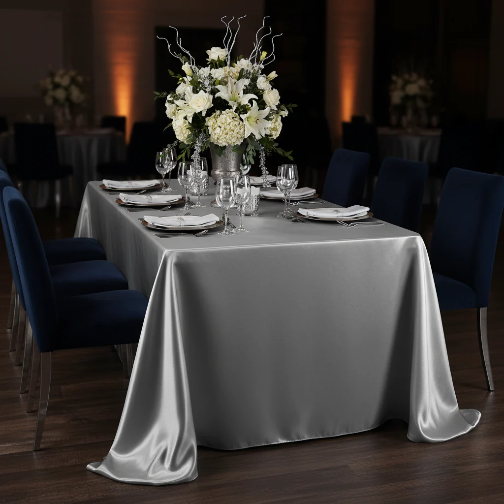 90"x156" Rectangular Satin Tablecloth - Silver - Image 3