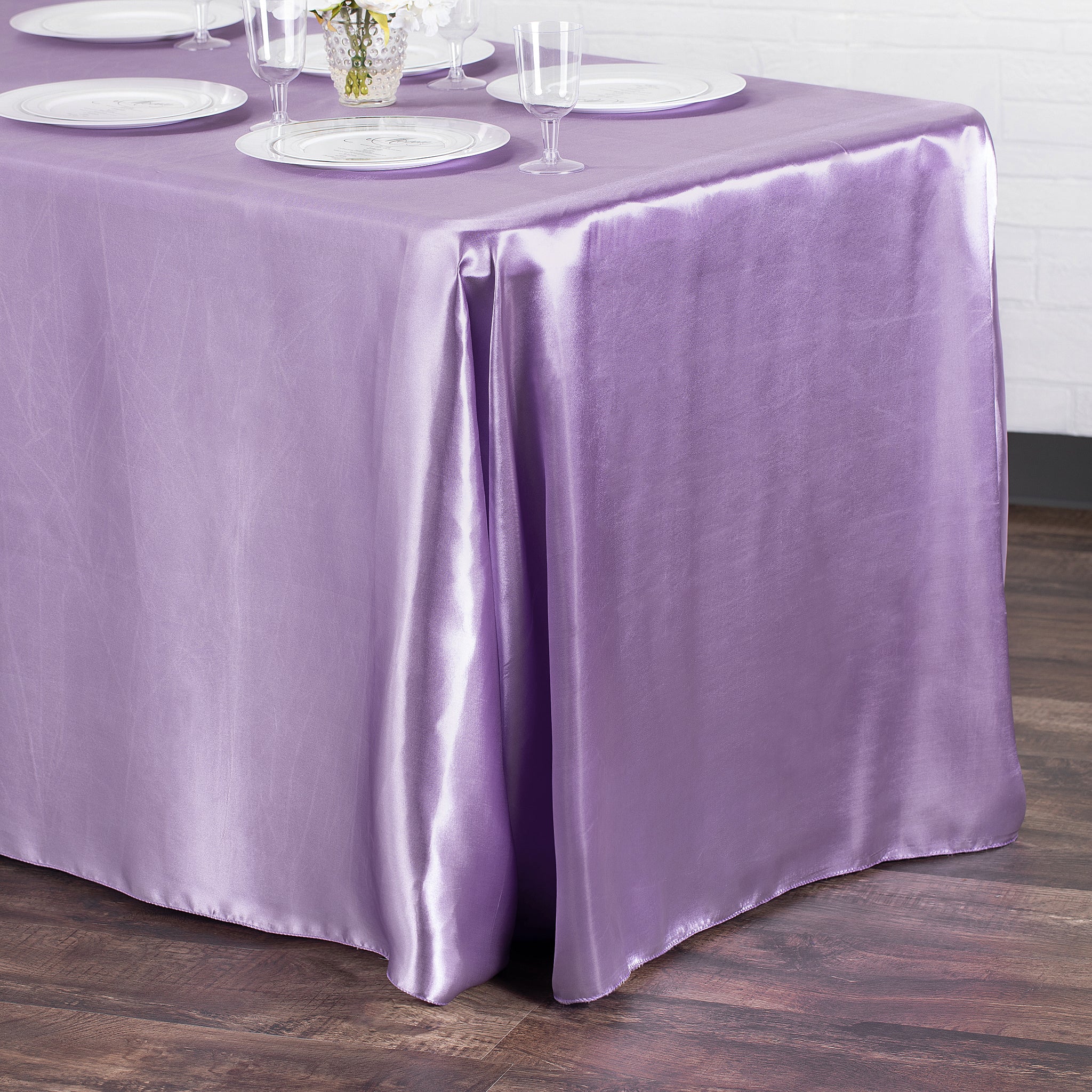 90"x156" Rectangular Satin Tablecloth - Victorian Lilac/Wisteria - Image 3
