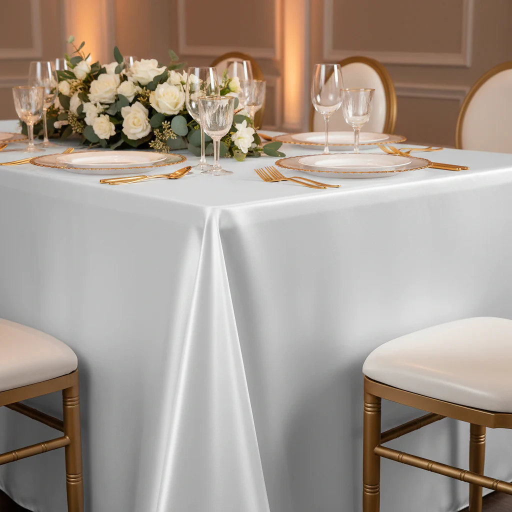 90"x156" Rectangular Satin Tablecloth - White - Image 3