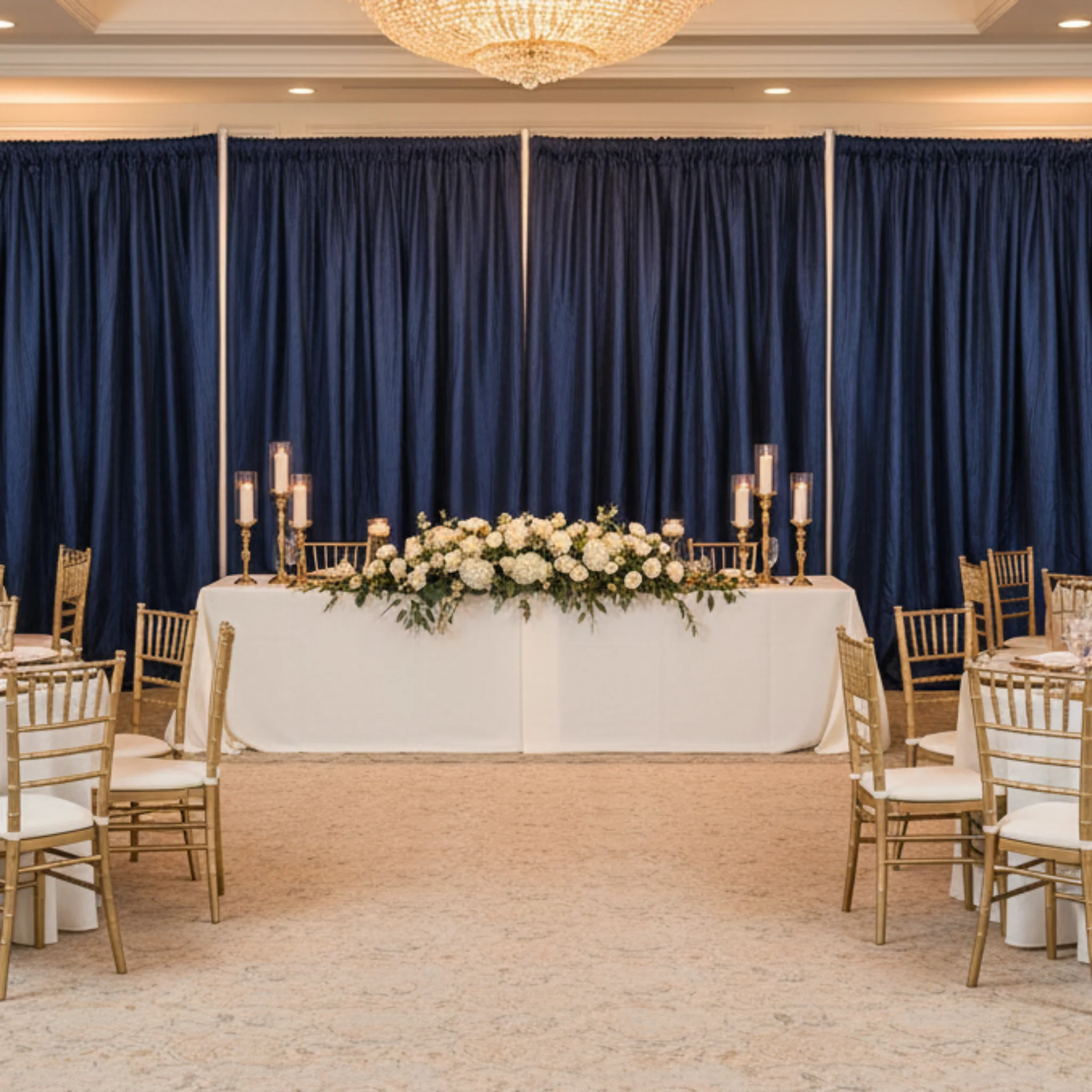 Accordion Crinkle Taffeta 10ft H x 54" W Drape/Backdrop Panel - Navy Blue - Image 3