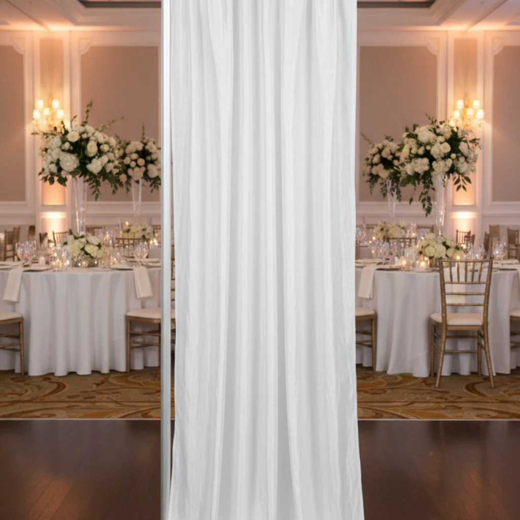 Accordion Crinkle Taffeta 10ft H x 54" W Drape/Backdrop Panel - White - Image 3