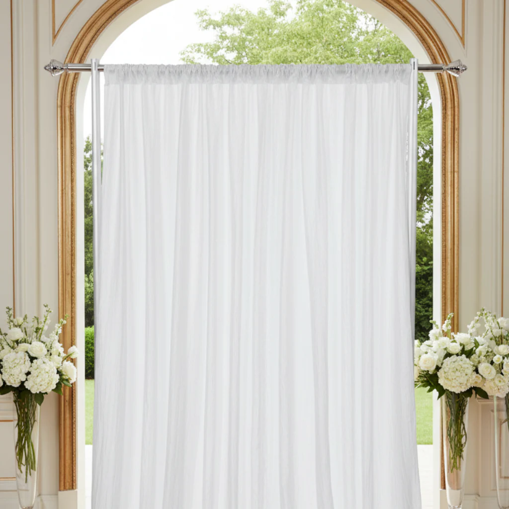 Accordion Crinkle Taffeta 10ft H x 54" W Drape/Backdrop Panel - White - Image 4