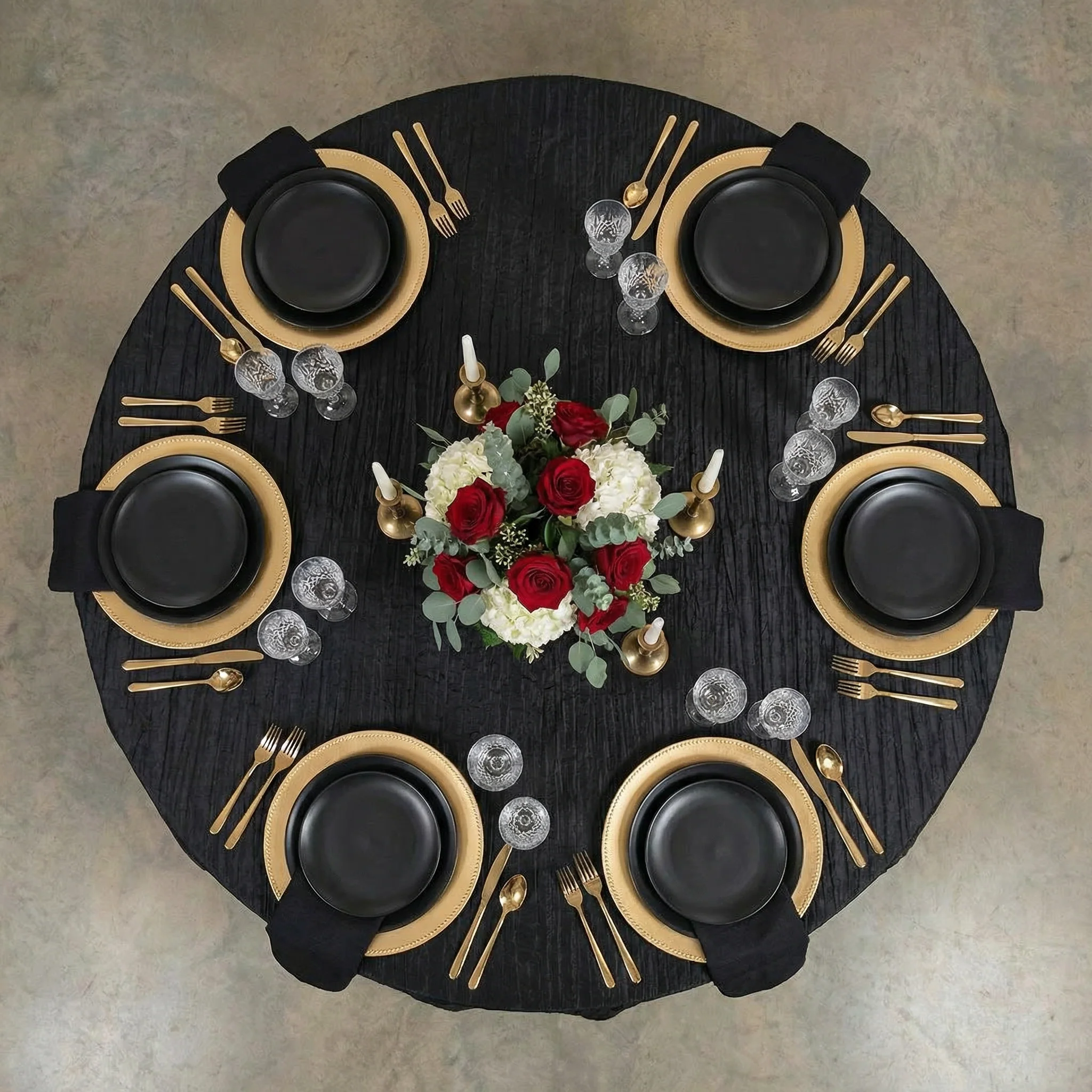 Accordion Crinkle Taffeta 120" Round Tablecloth - Black - Image 3