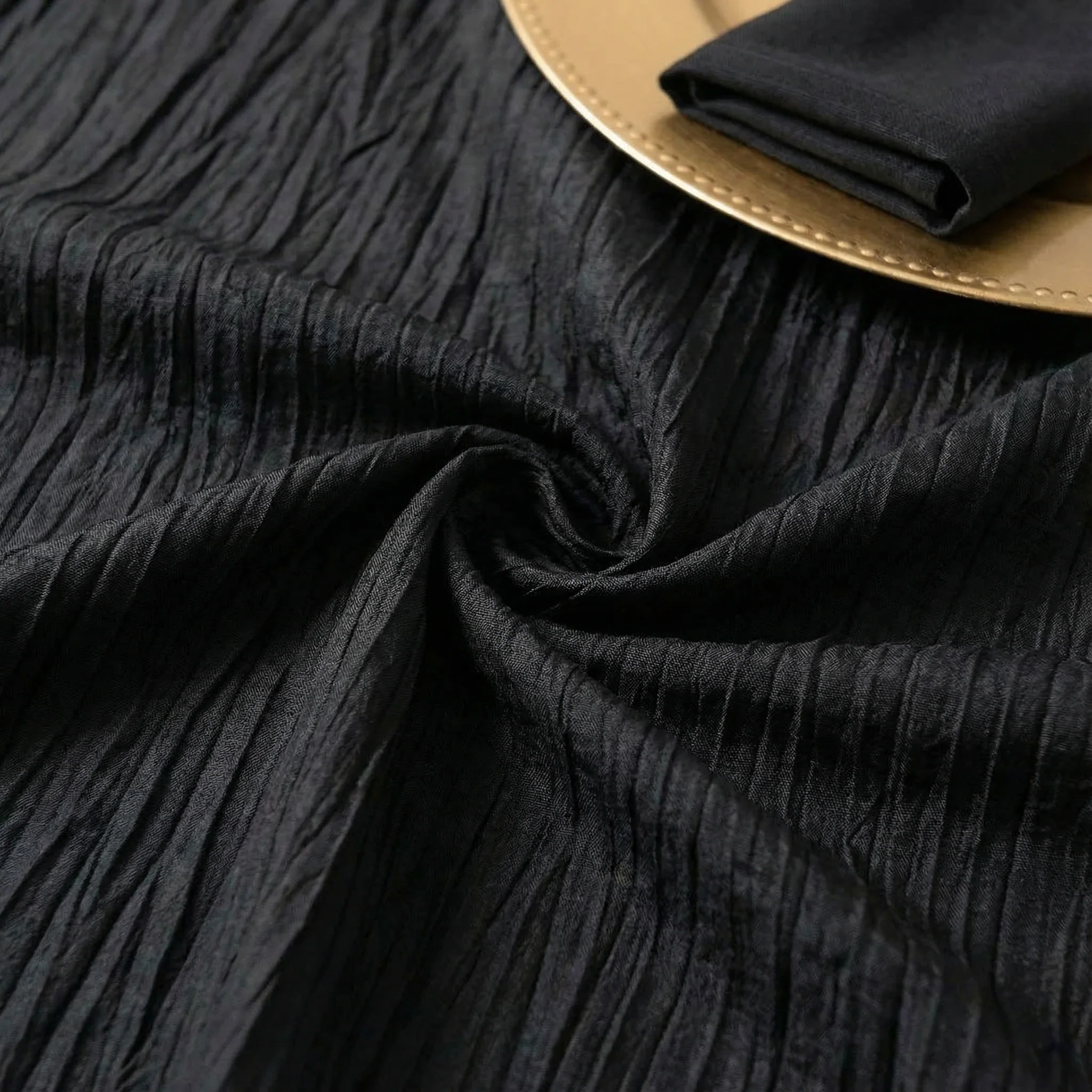 Accordion Crinkle Taffeta 120" Round Tablecloth - Black - Image 4