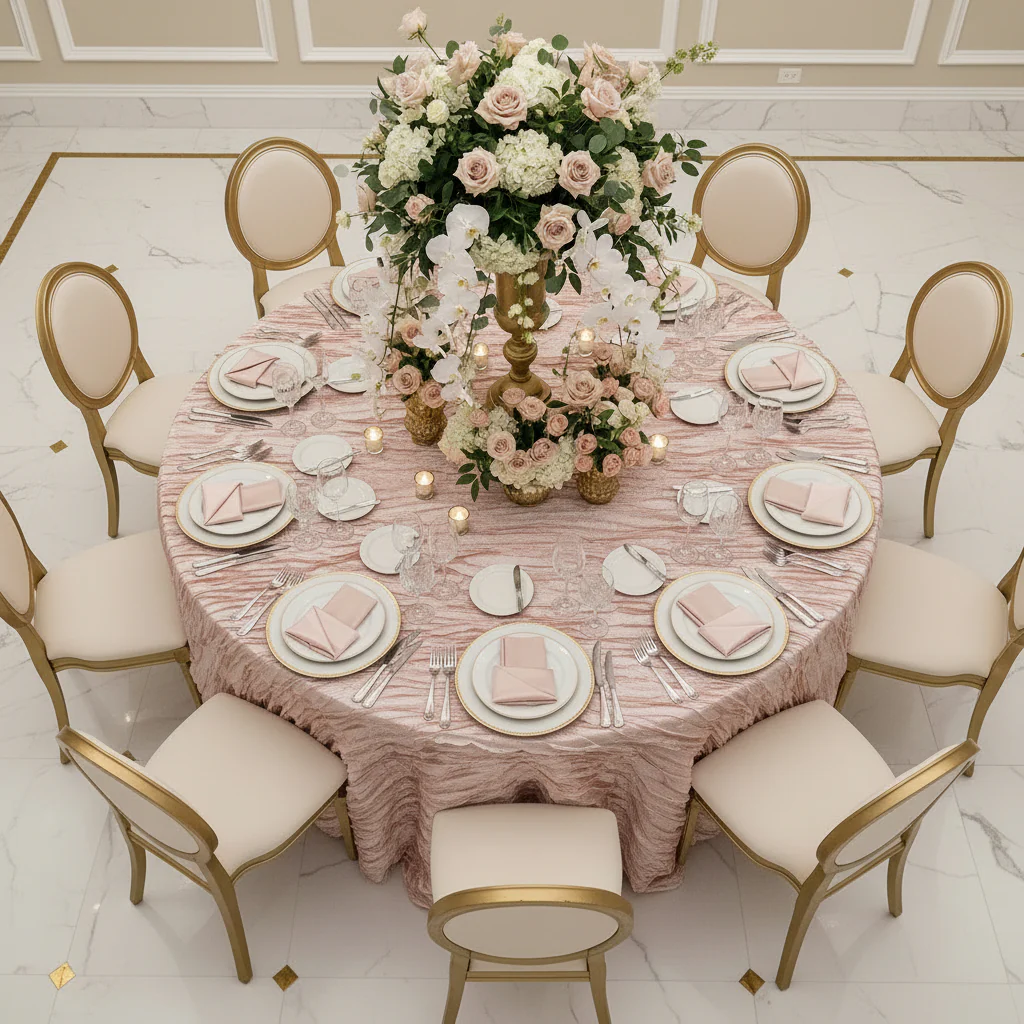 Accordion Crinkle Taffeta 120" Round Tablecloth - Blush/Rose Gold - Image 2