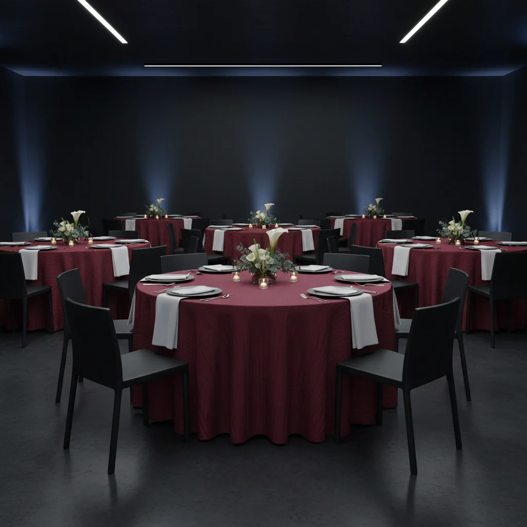 Accordion Crinkle Taffeta 120" Round Tablecloth - Burgundy - Image 4