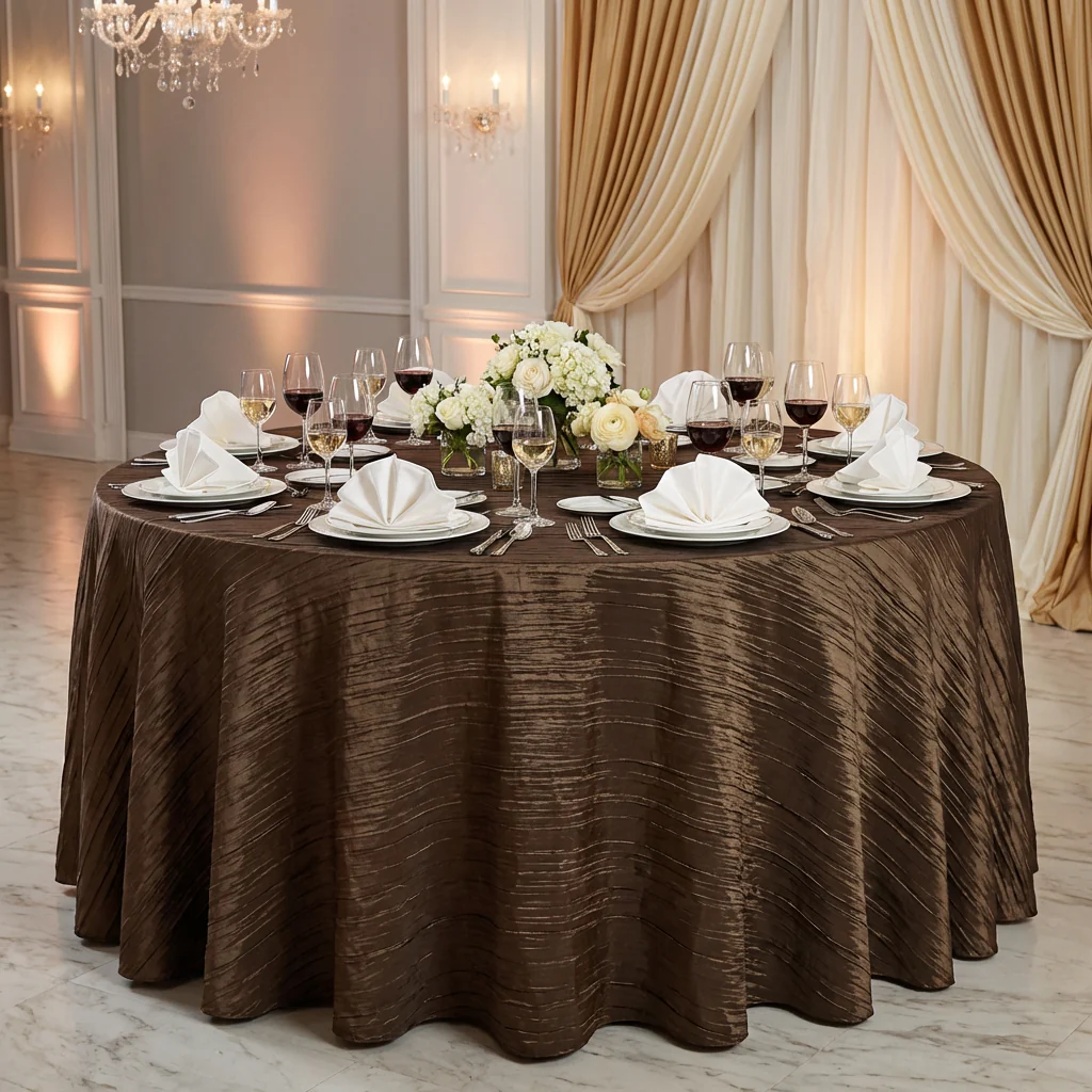 Accordion Crinkle Taffeta 120" Round Tablecloth - Chocolate - Image 2